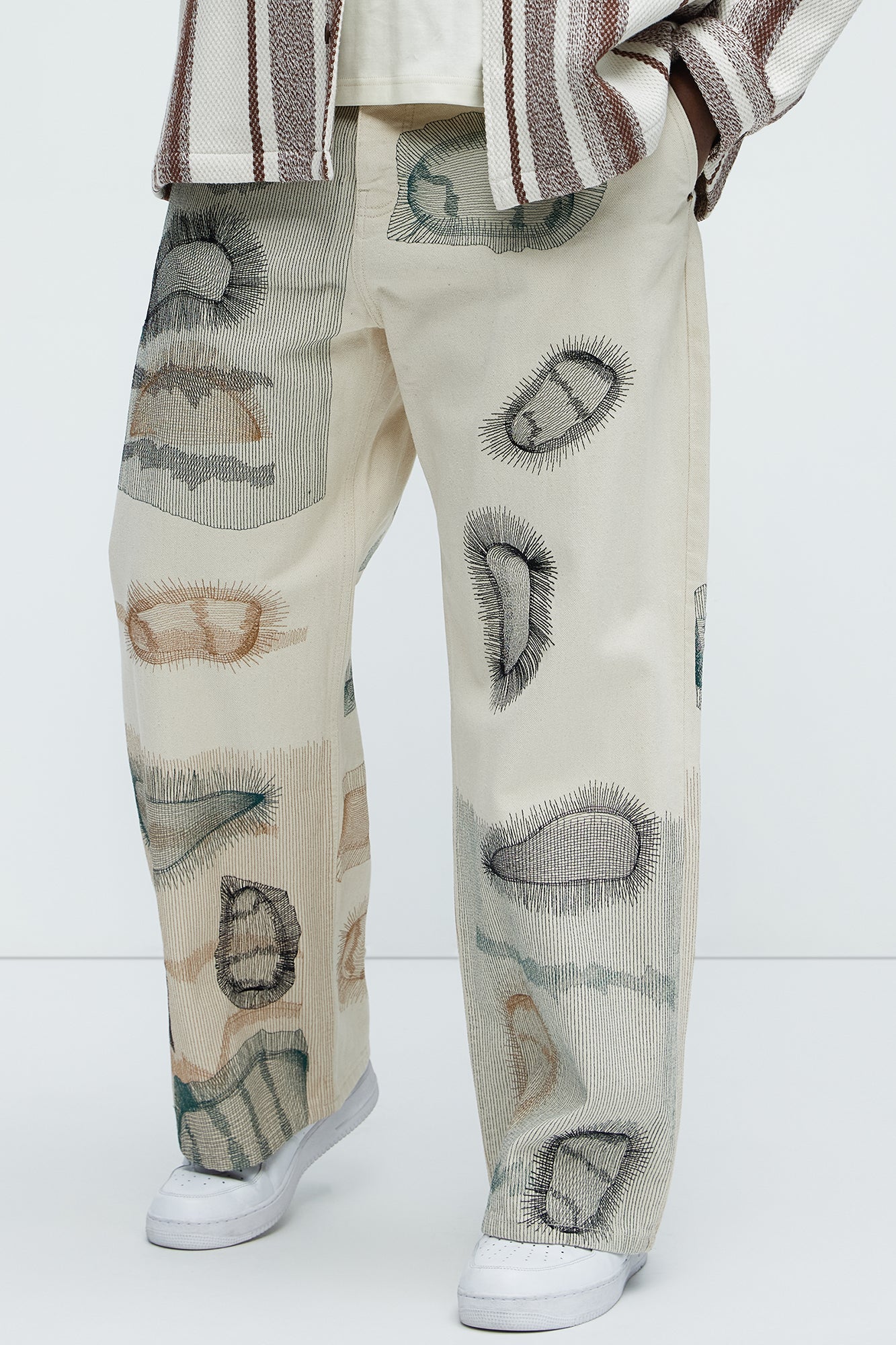 Century Repaired Baggy Jeans - Off White