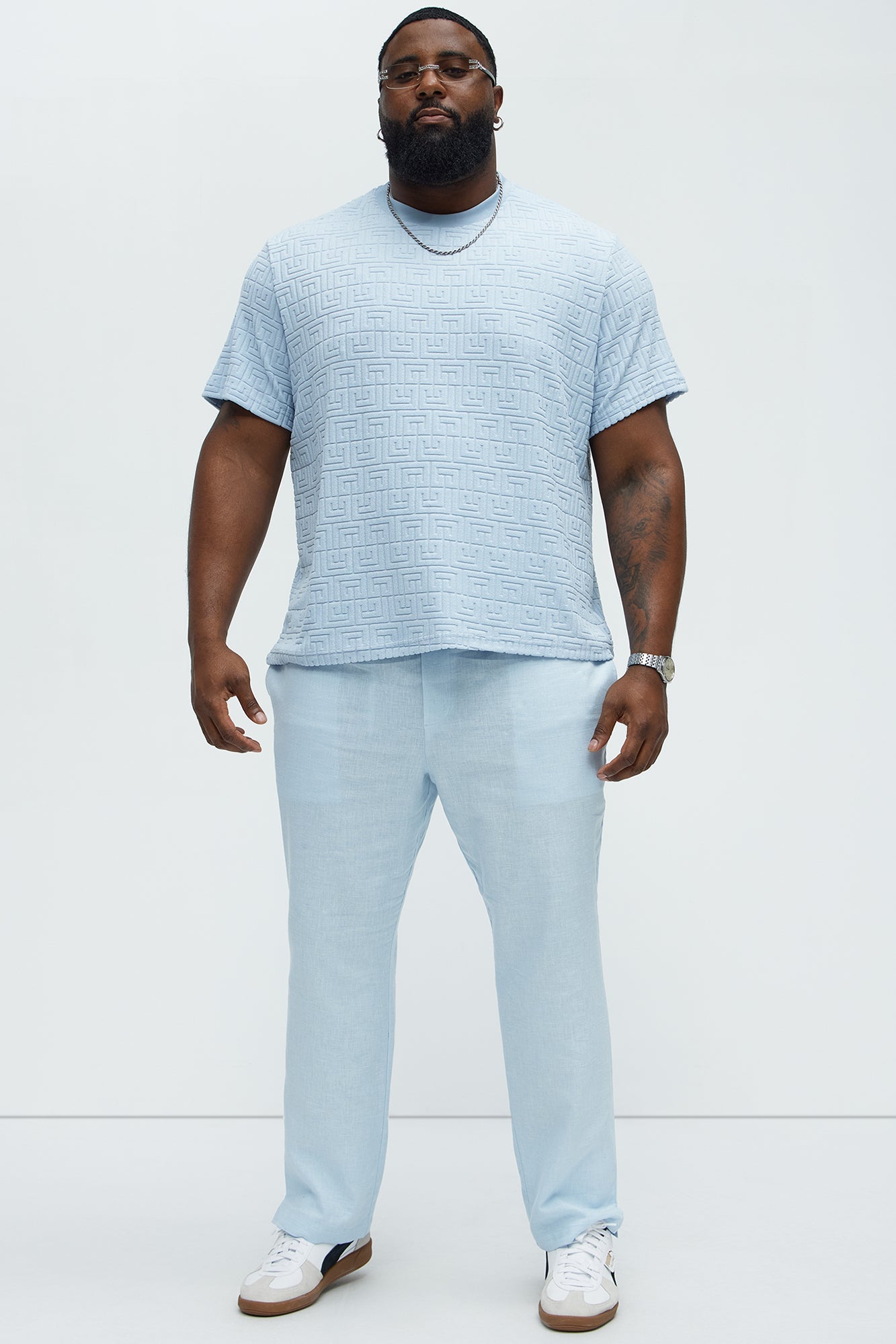 Geo Chenille Knit Crewneck Tee - Blue