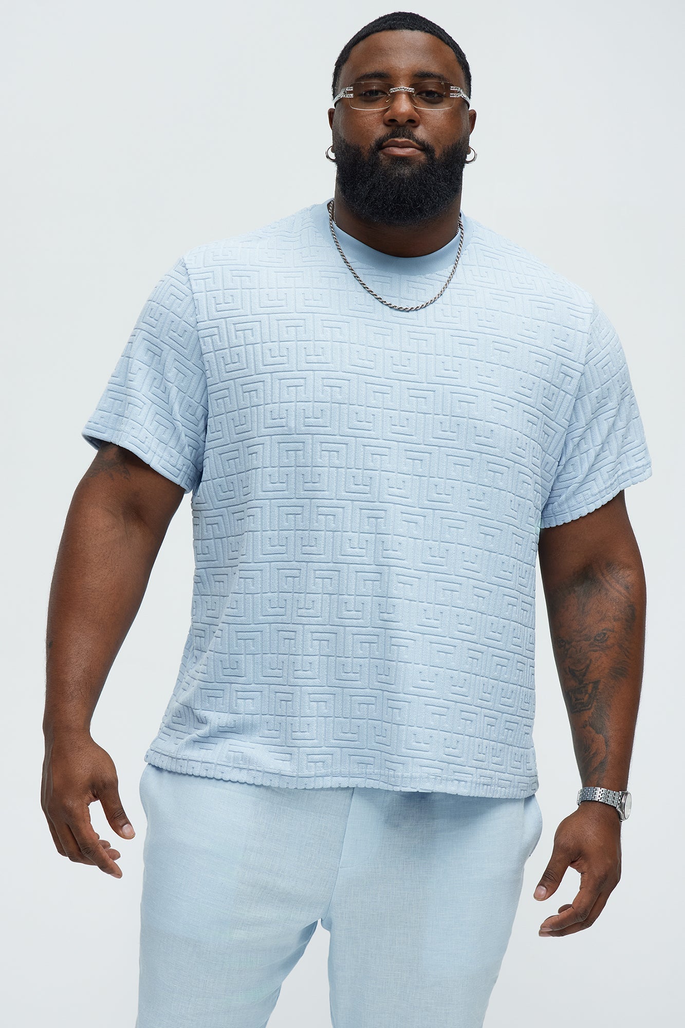 Geo Chenille Knit Crewneck Tee - Blue