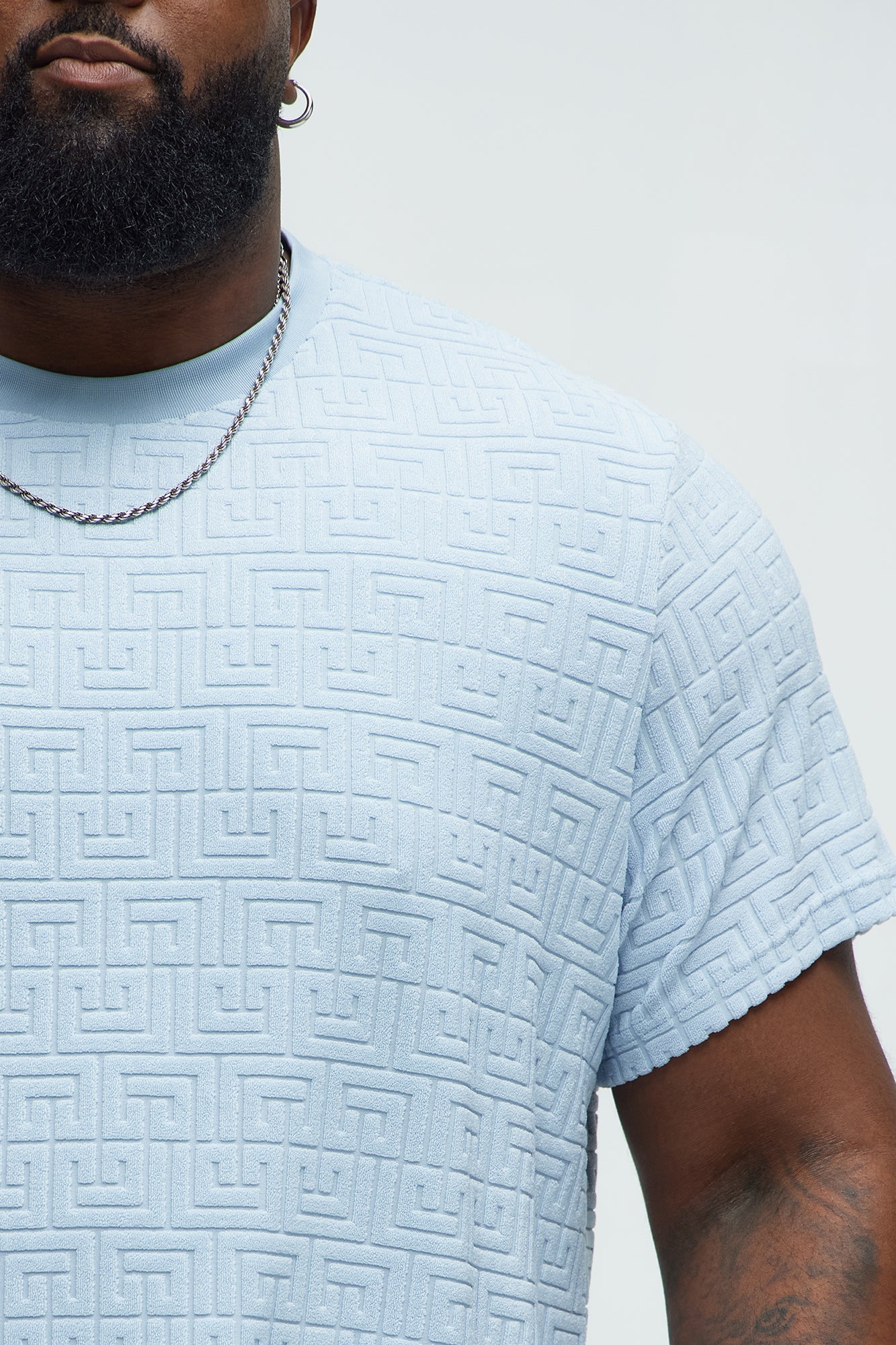 Geo Chenille Knit Crewneck Tee - Blue