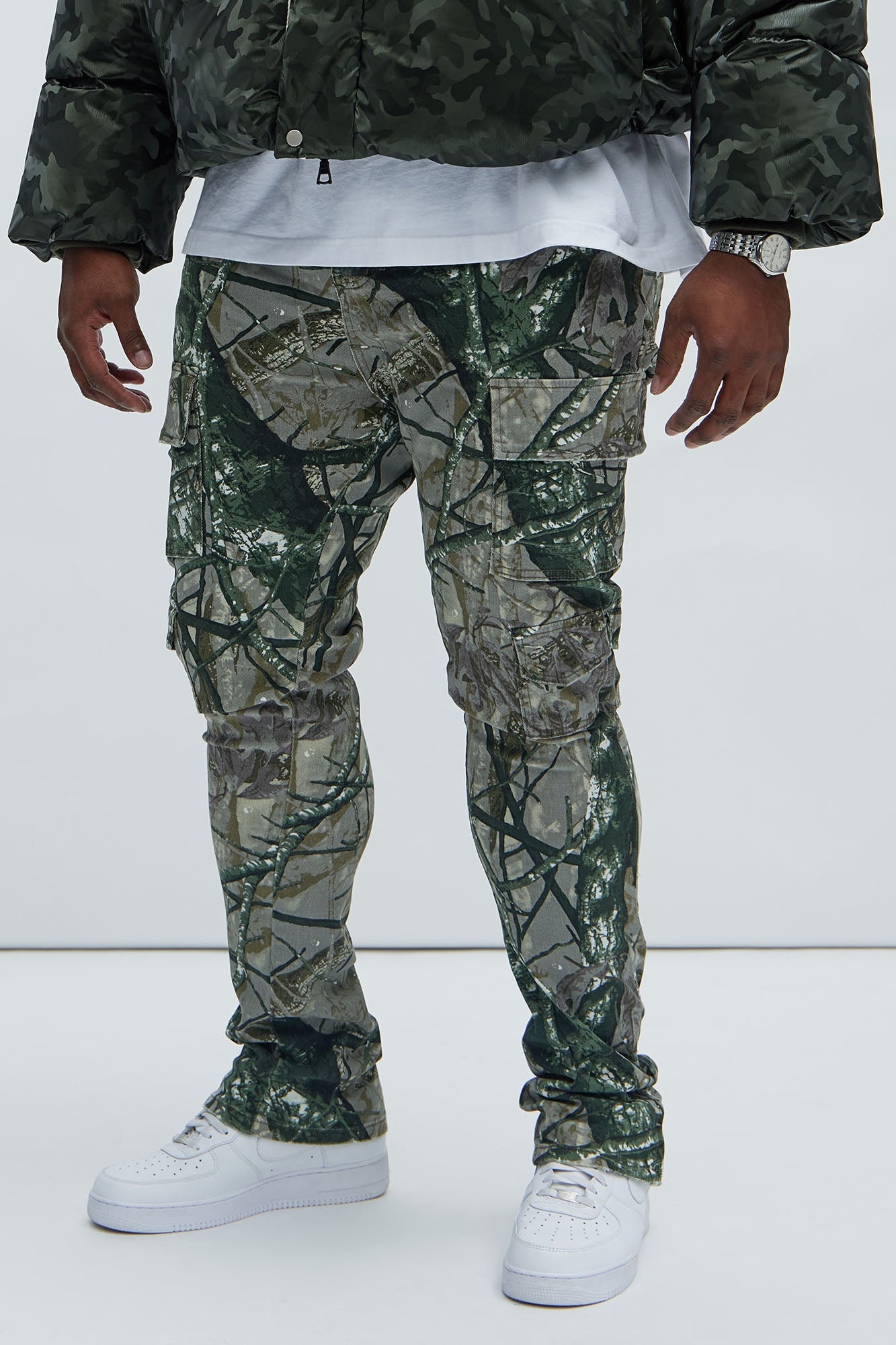 Convertible Stacked Skinny Flare Jeans - Taupe/combo