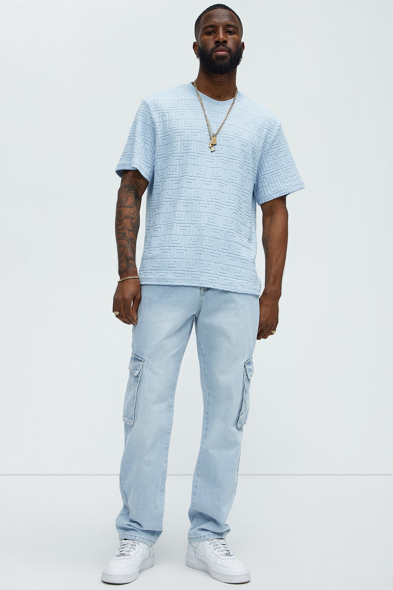 Geo Chenille Knit Crewneck Tee - Blue