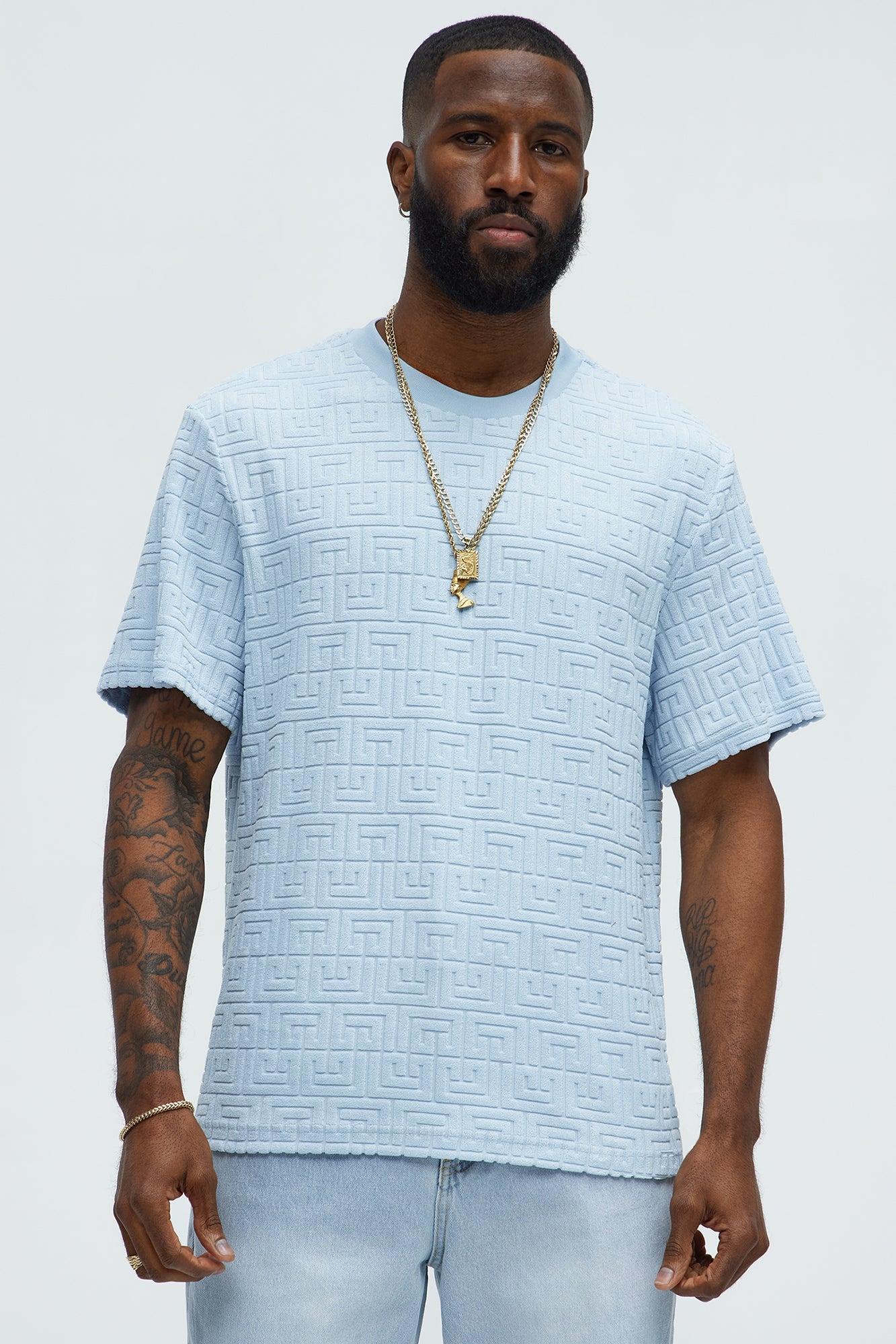 Geo Chenille Knit Crewneck Tee - Blue