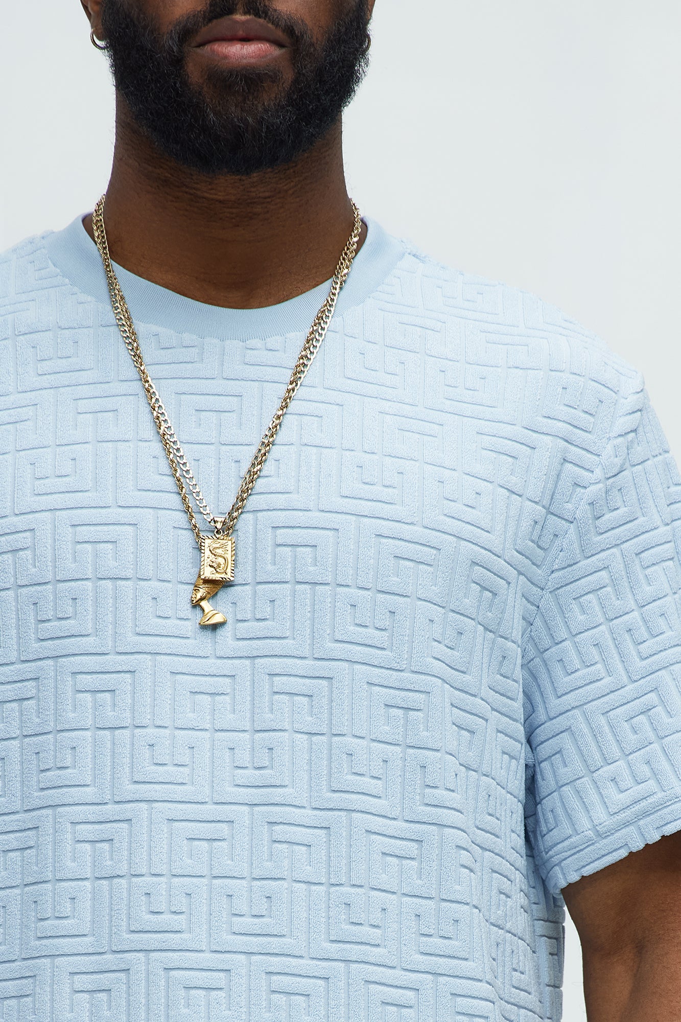 Geo Chenille Knit Crewneck Tee - Blue