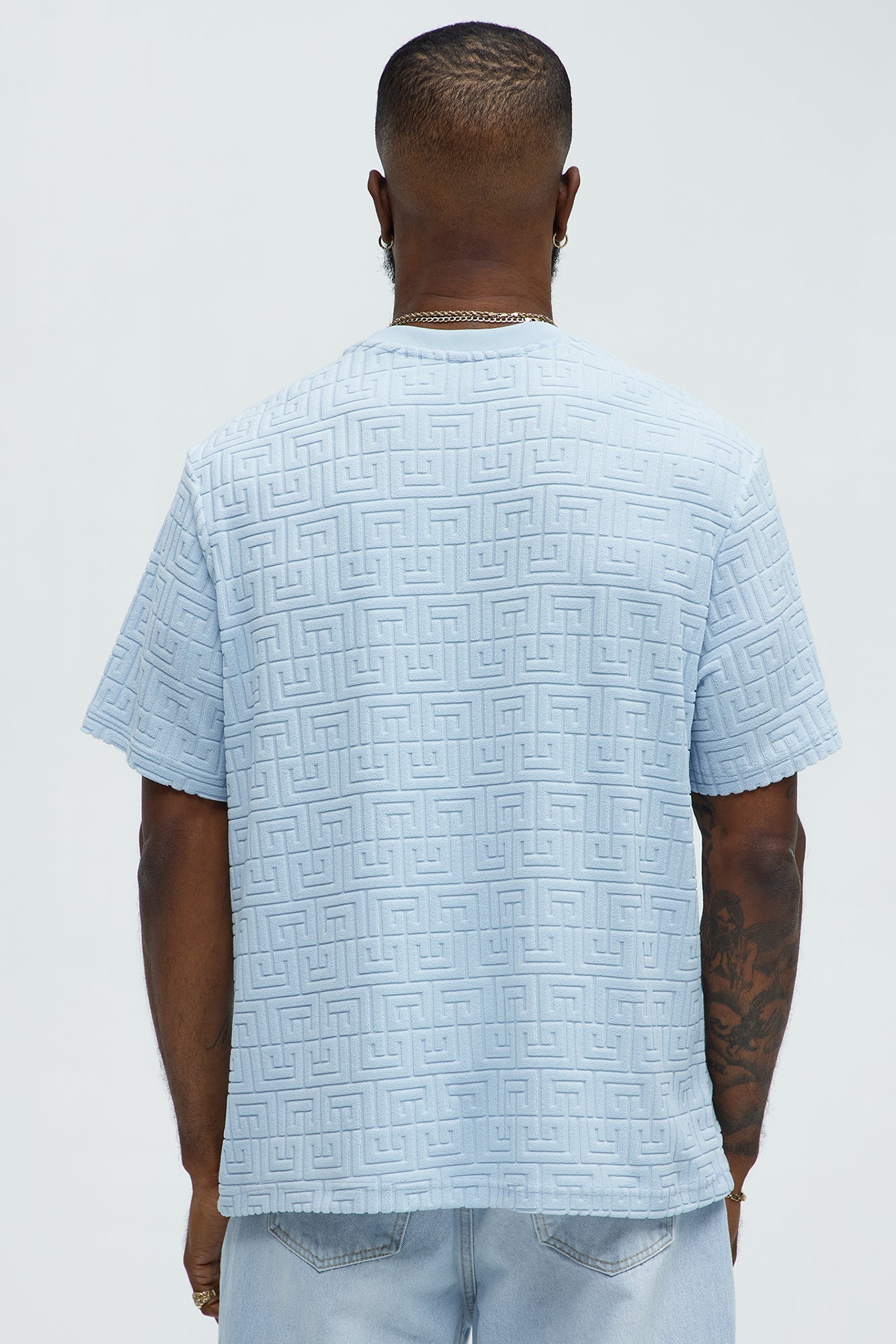 Geo Chenille Knit Crewneck Tee - Blue