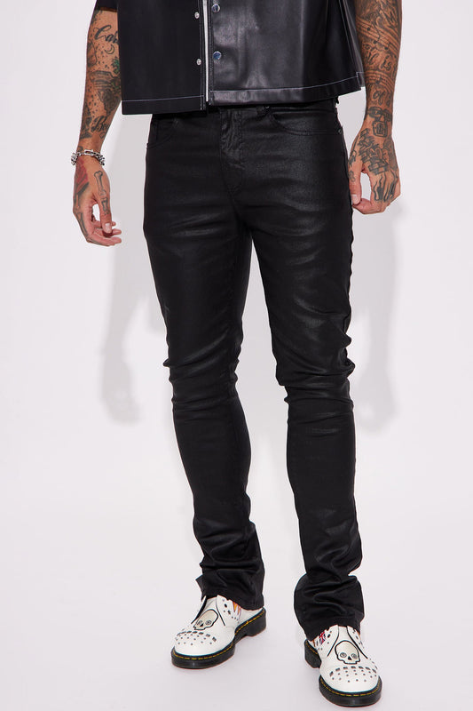 As I Do Waxed Stacked Skinny Flare Jeans - Black