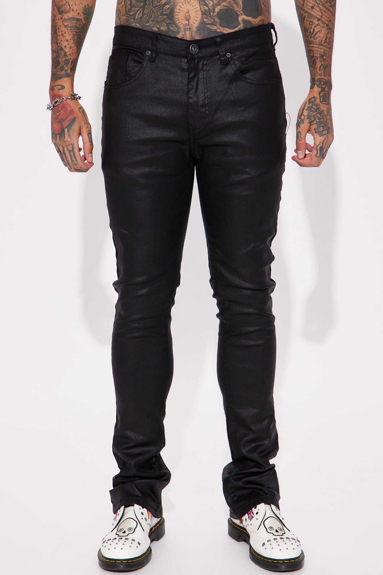 As I Do Waxed Stacked Skinny Flare Jeans - Black