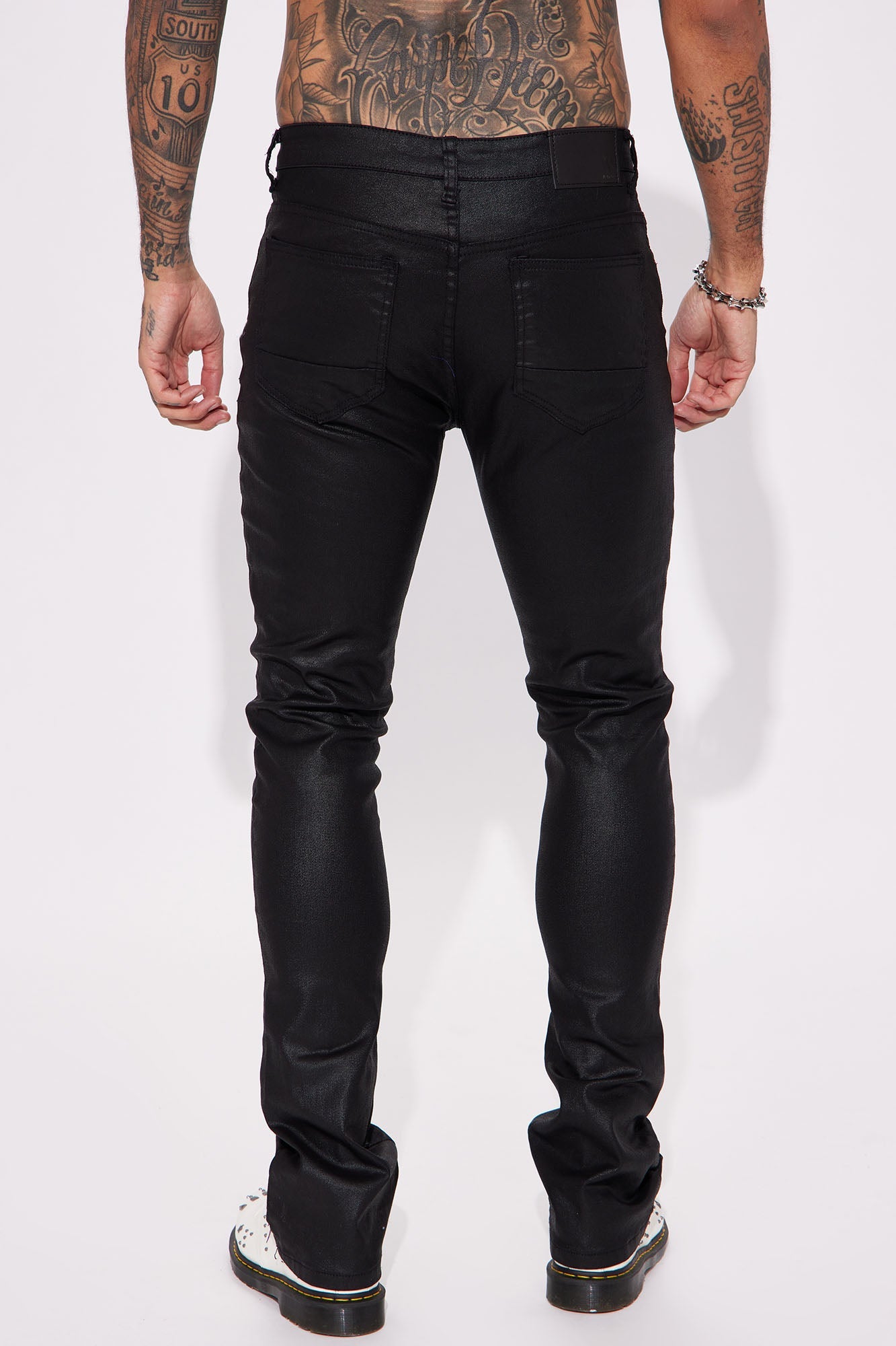 As I Do Waxed Stacked Skinny Flare Jeans - Black
