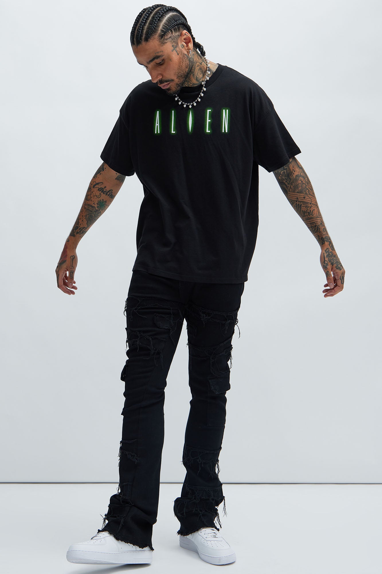 With Some Fray Skinny Flare Cargo Jeans - Black