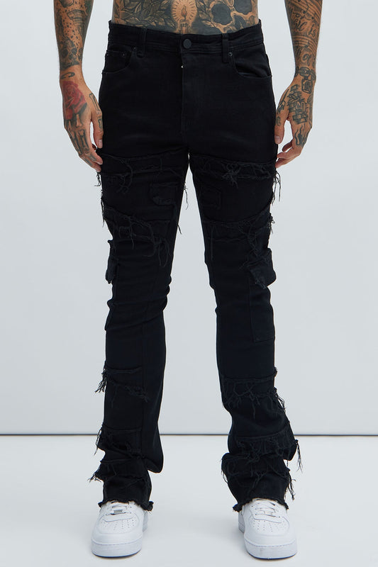 With Some Fray Skinny Flare Cargo Jeans - Black
