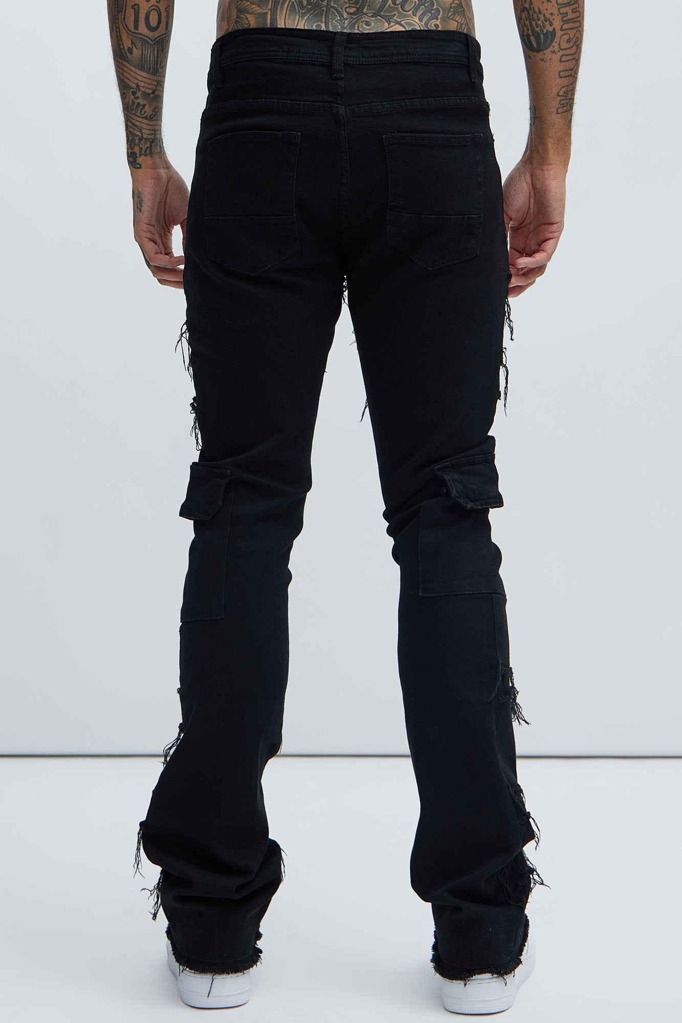With Some Fray Skinny Flare Cargo Jeans - Black