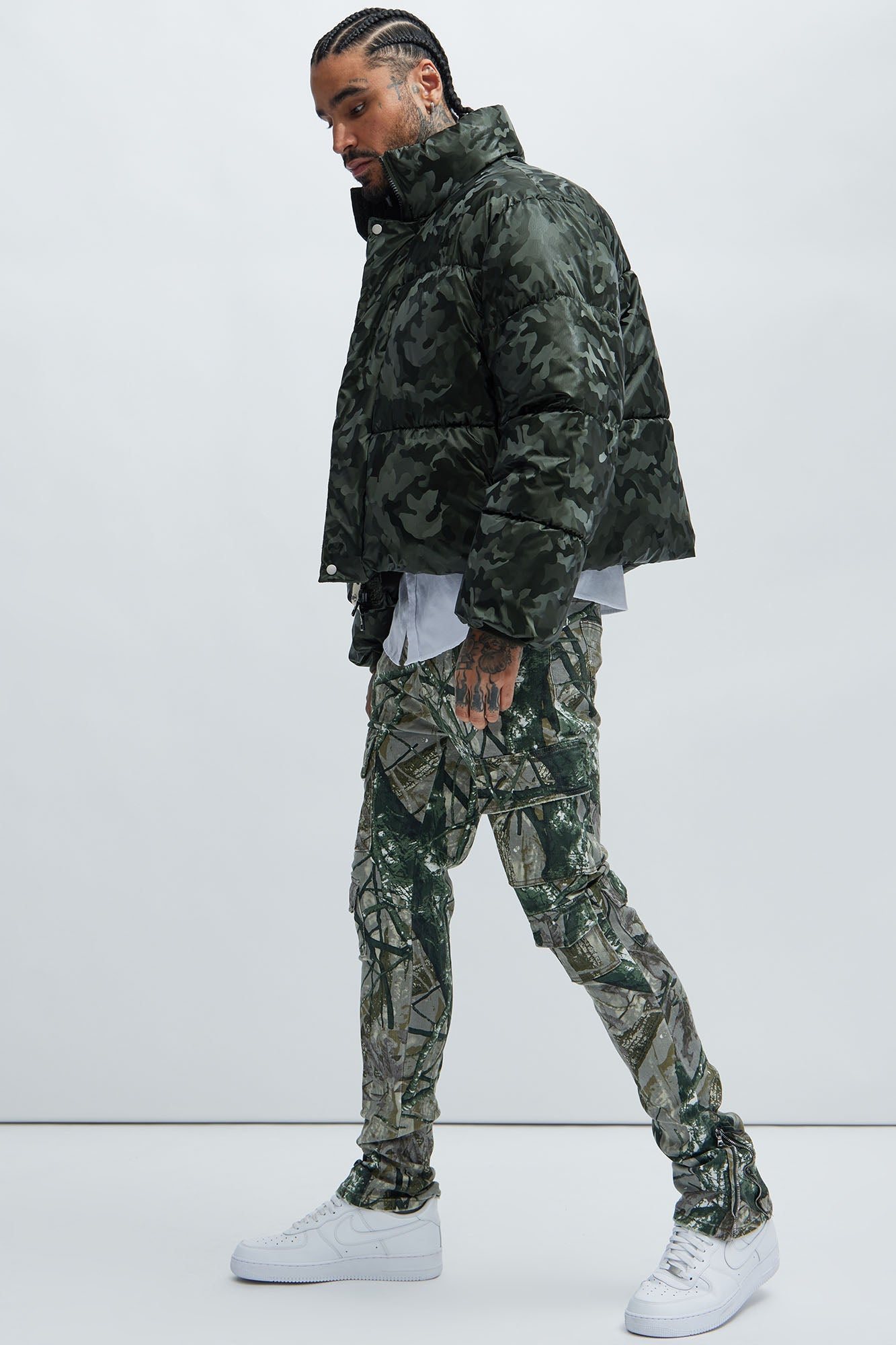 Convertible Stacked Skinny Flare Jeans - Taupe/combo