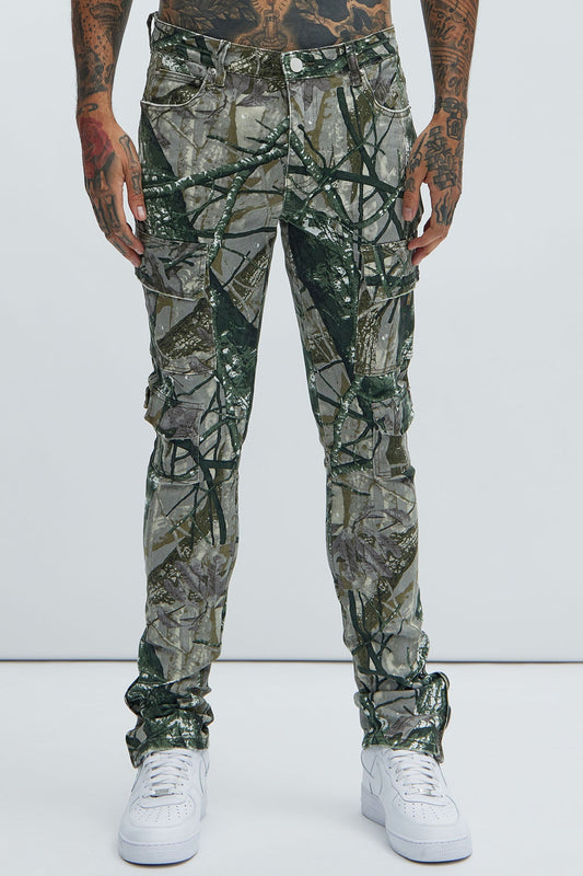 Convertible Stacked Skinny Flare Jeans - Taupe/combo