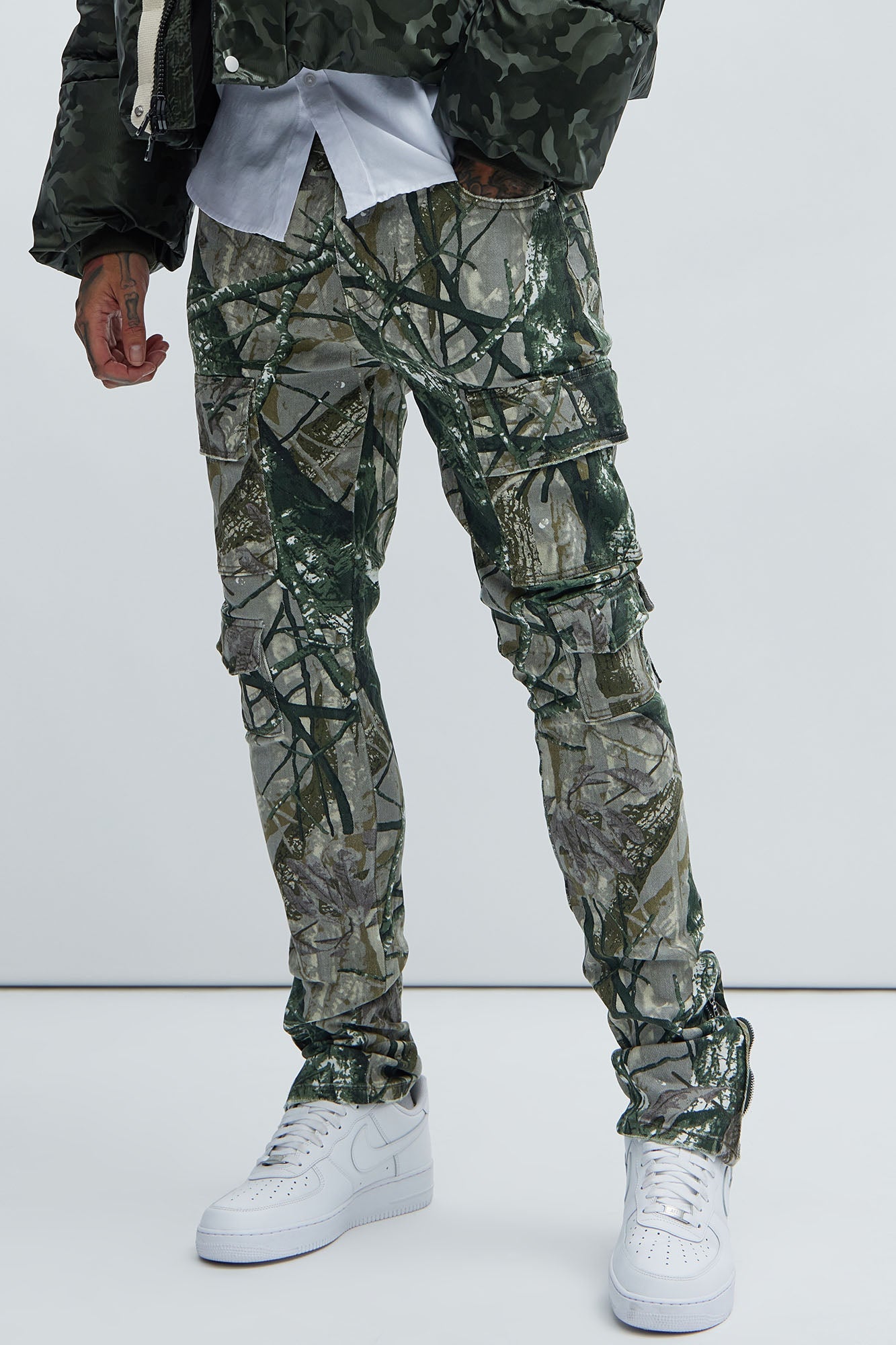 Convertible Stacked Skinny Flare Jeans - Taupe/combo