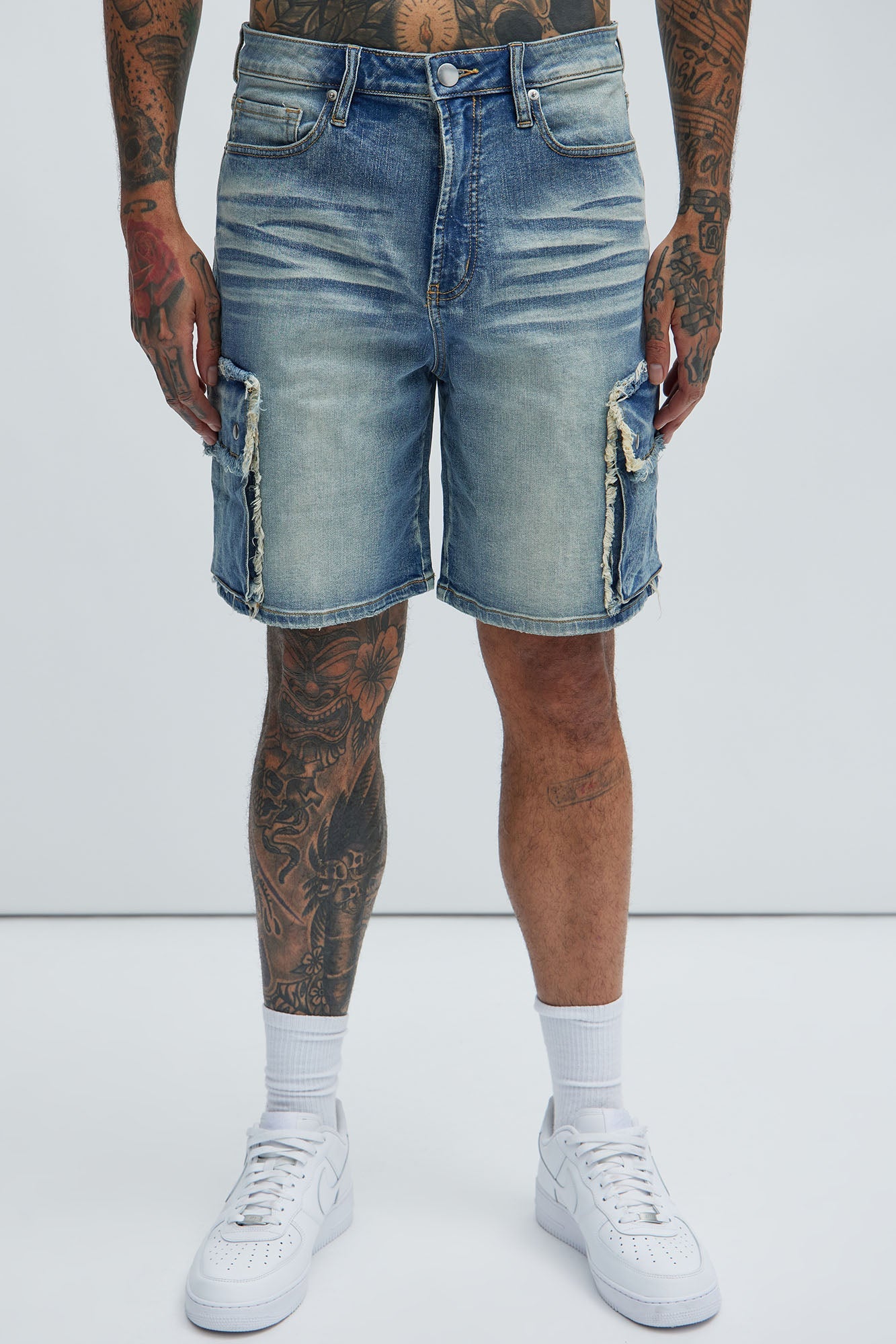 Rush Home Denim Cargo Shorts - Light Blue Wash