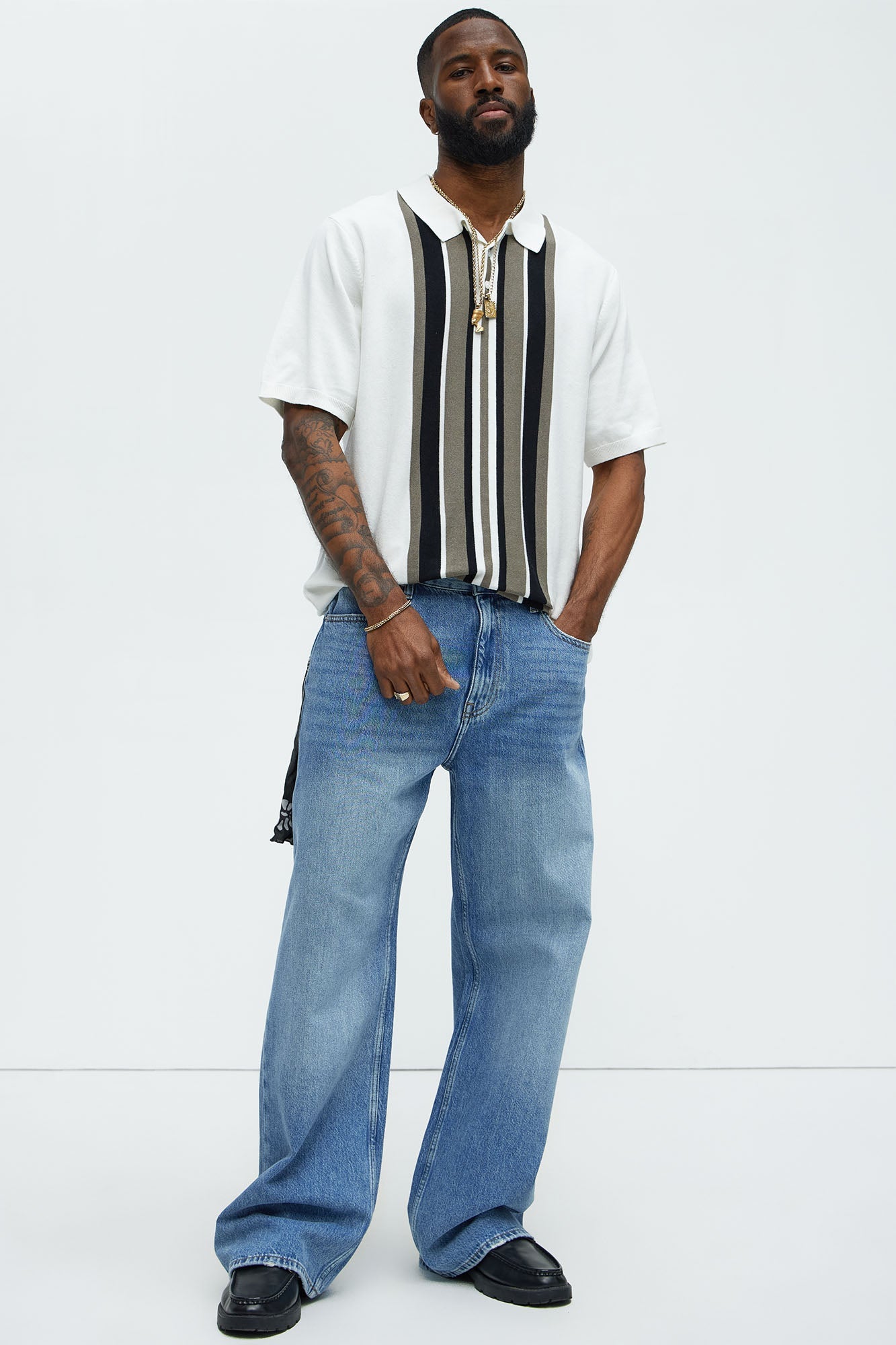 Harris Knitted Stripe Polo Shirt - White/combo