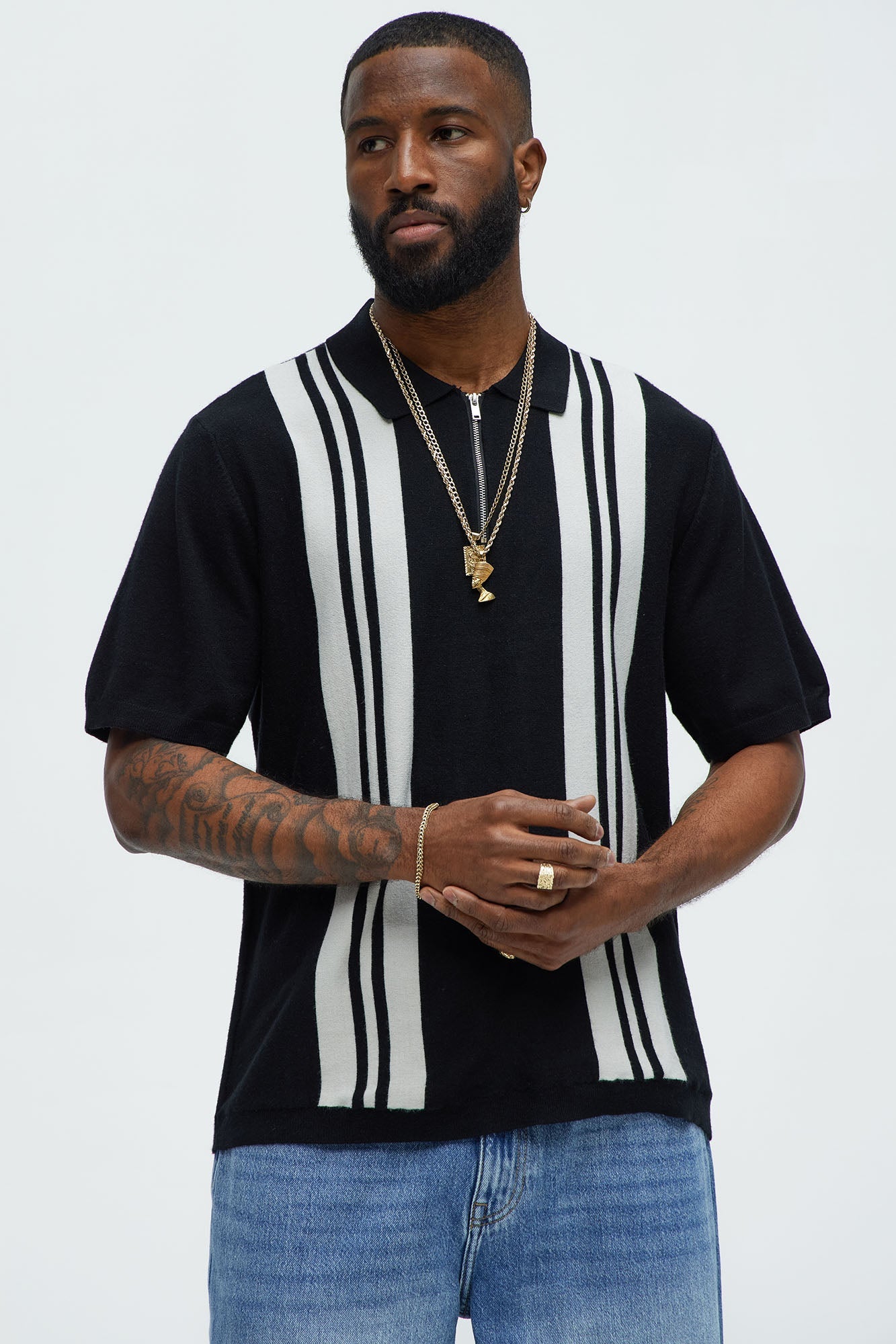 Camden Quarter Zip Sweater Polo Shirt - Black/combo