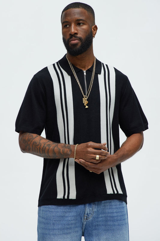 Camden Quarter Zip Sweater Polo Shirt - Black/combo