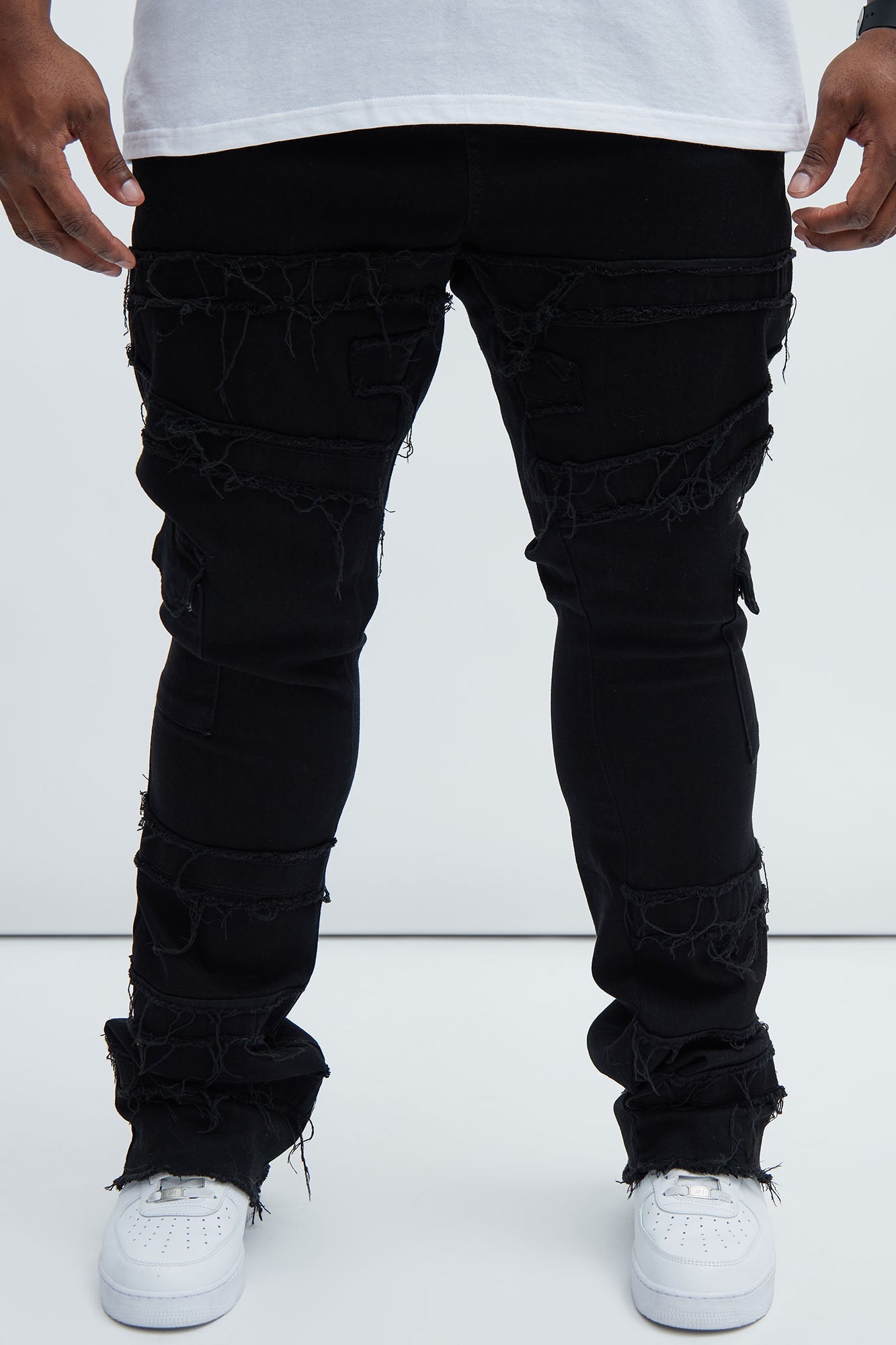 With Some Fray Skinny Flare Cargo Jeans - Black