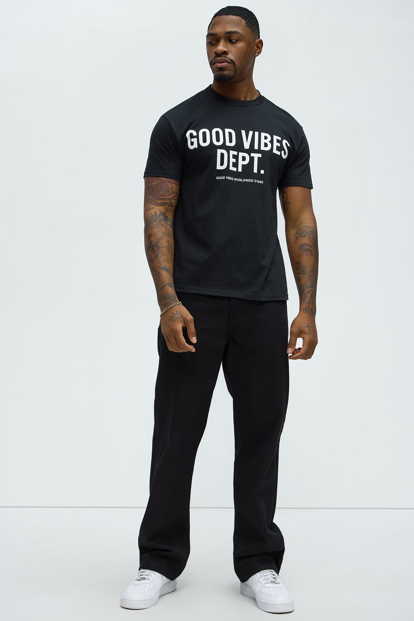 Good Vibes Dept Short Sleeve Crew Neck T shirt - Black