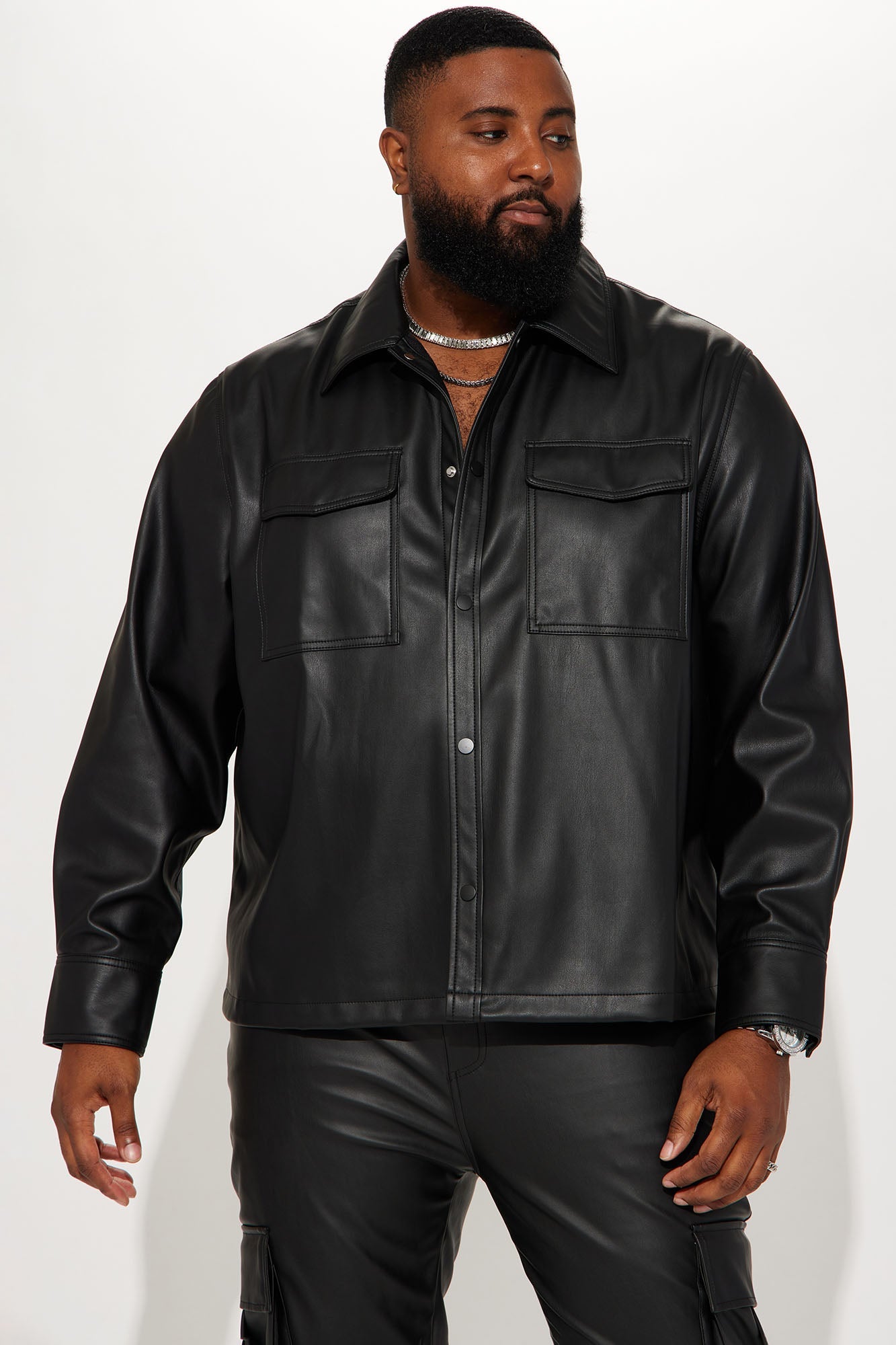 Night Out Faux Leather Shacket - Black