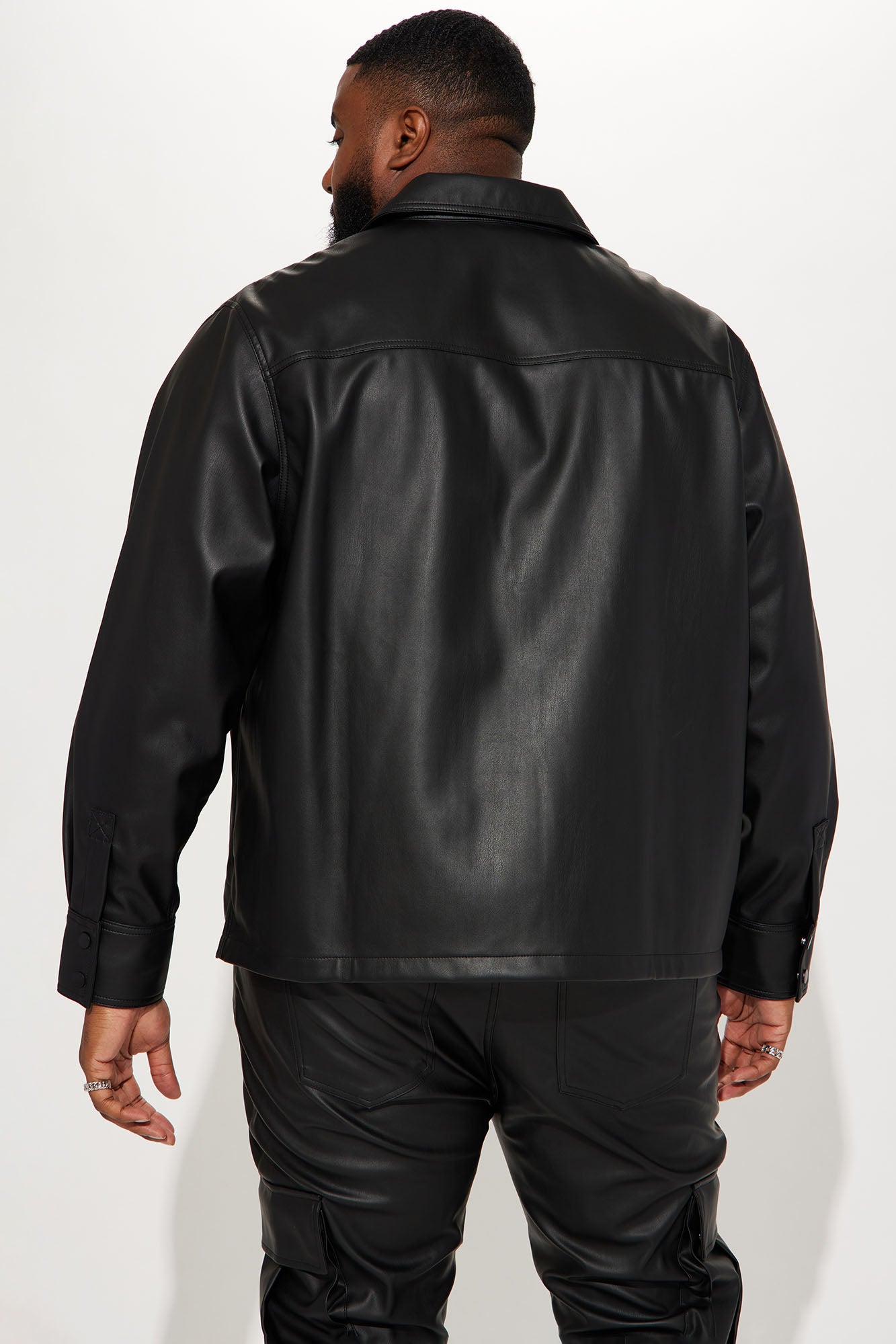 Night Out Faux Leather Shacket - Black