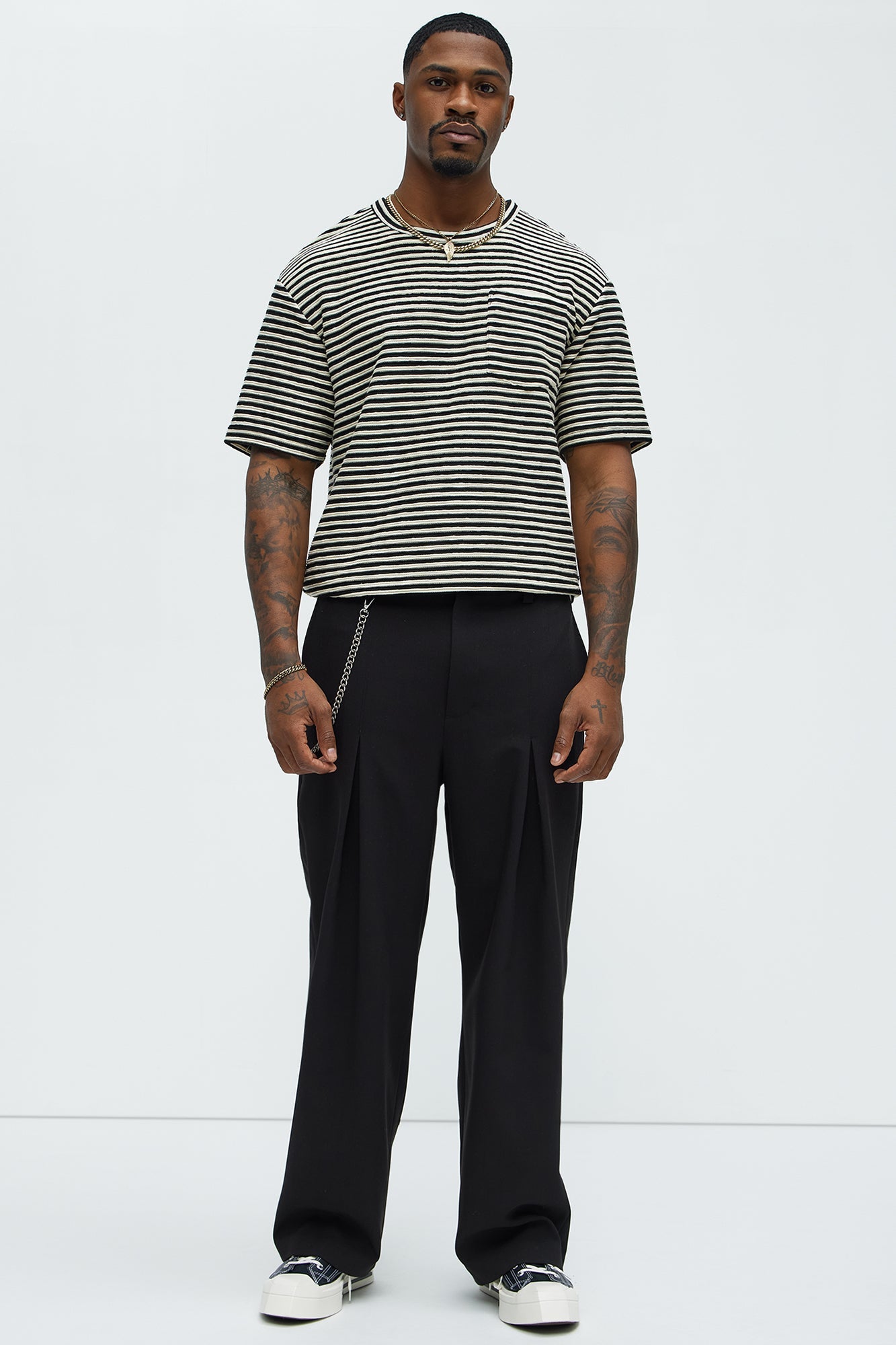 Rib Textured Stripe Relaxed Tee - Black/combo