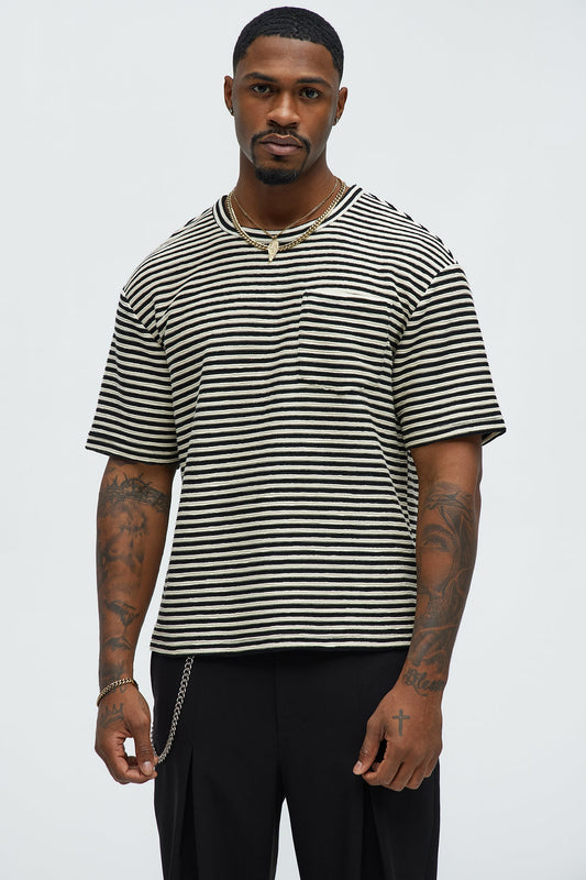 Rib Textured Stripe Relaxed Tee - Black/combo