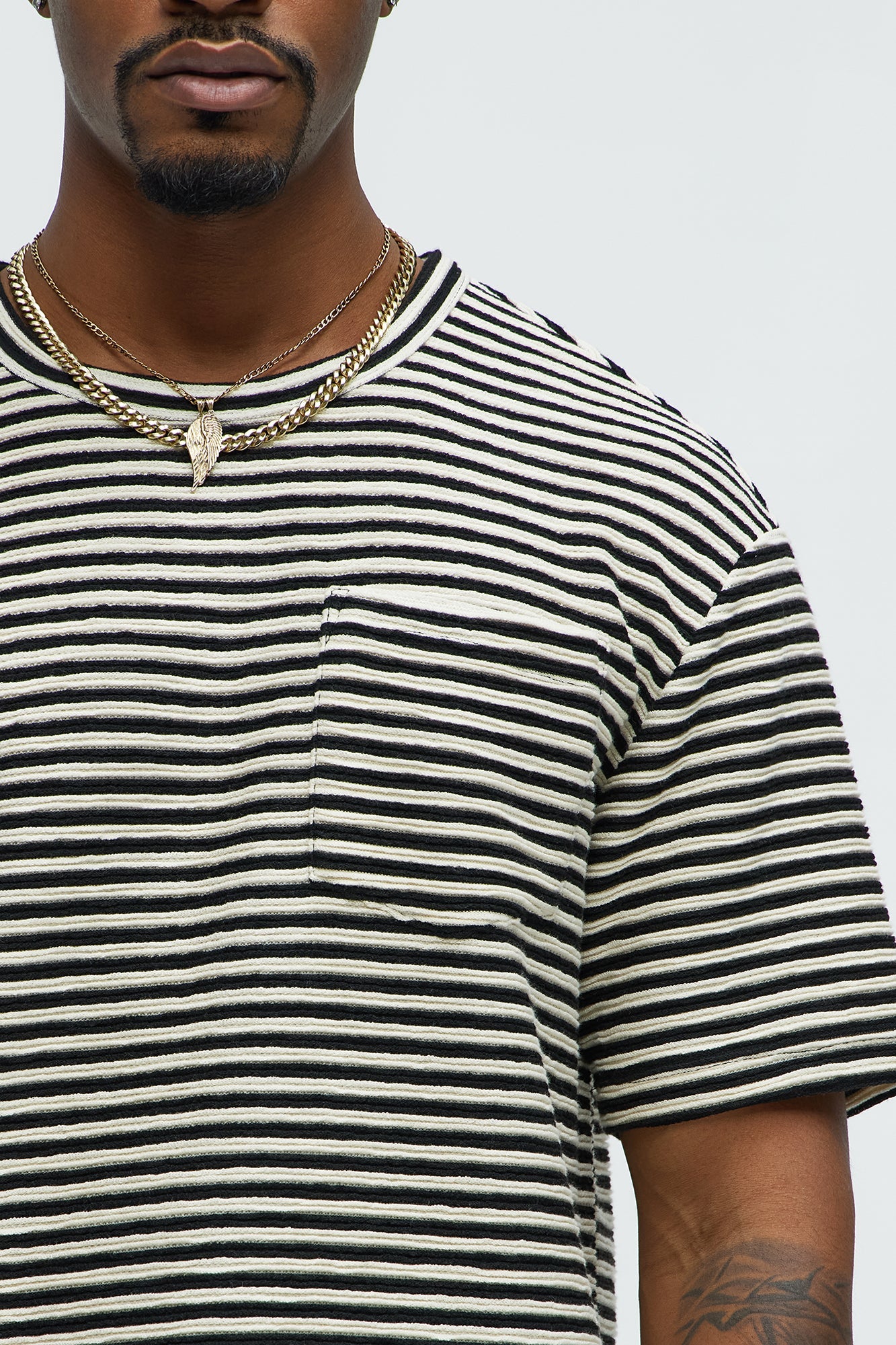 Rib Textured Stripe Relaxed Tee - Black/combo