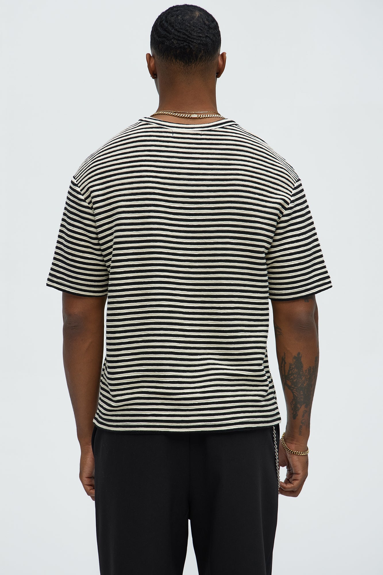 Rib Textured Stripe Relaxed Tee - Black/combo