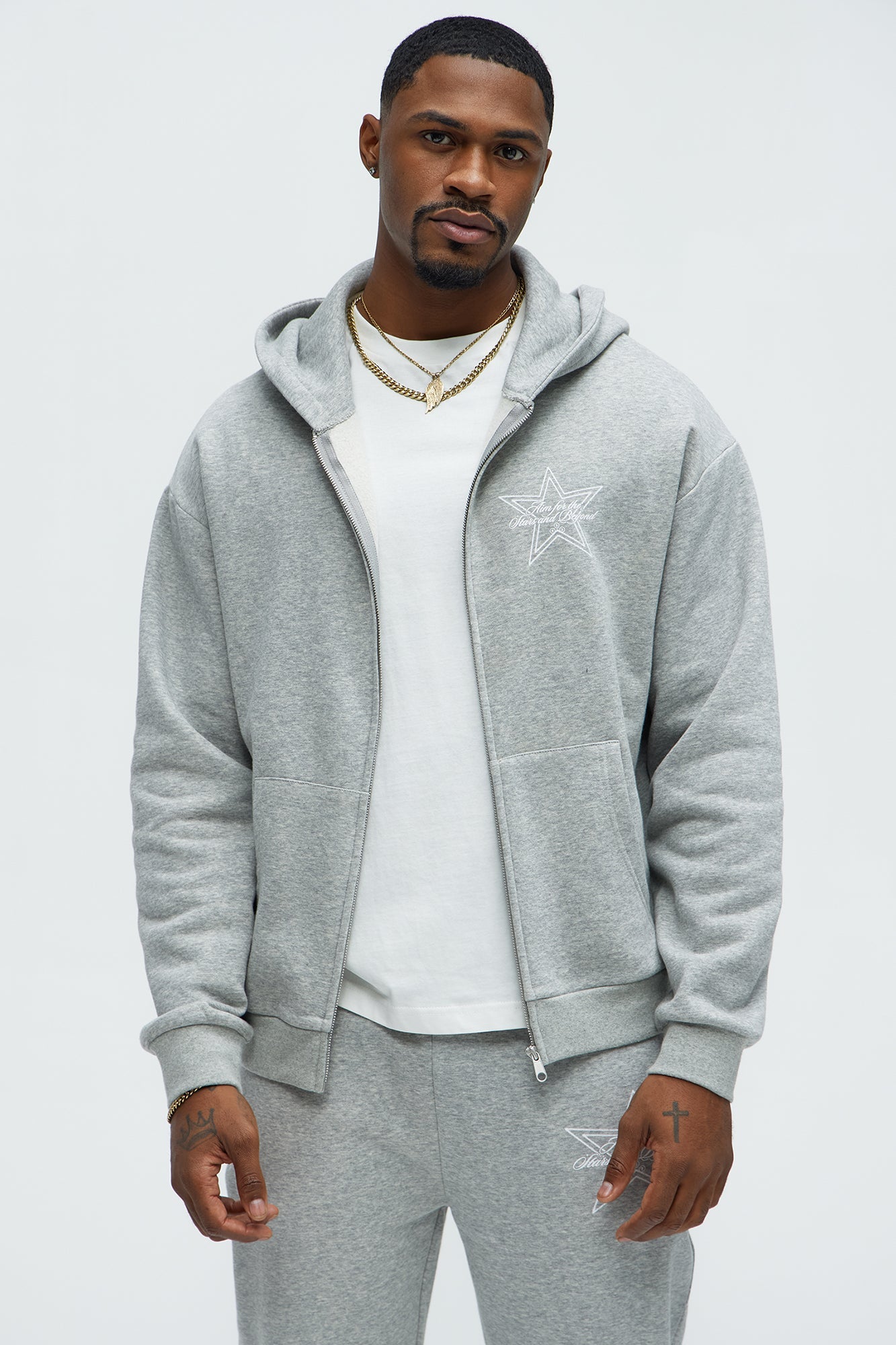 Aim For The Stars Zip Hoodie - Grey