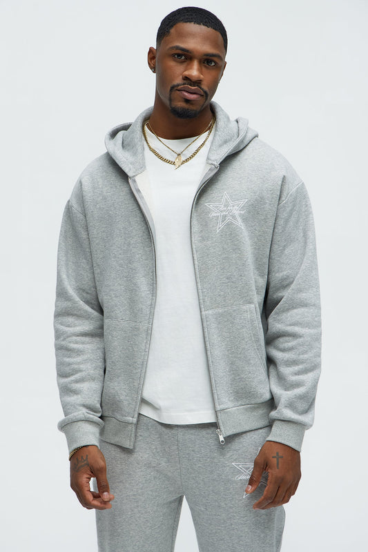 Aim For The Stars Zip Hoodie - Grey