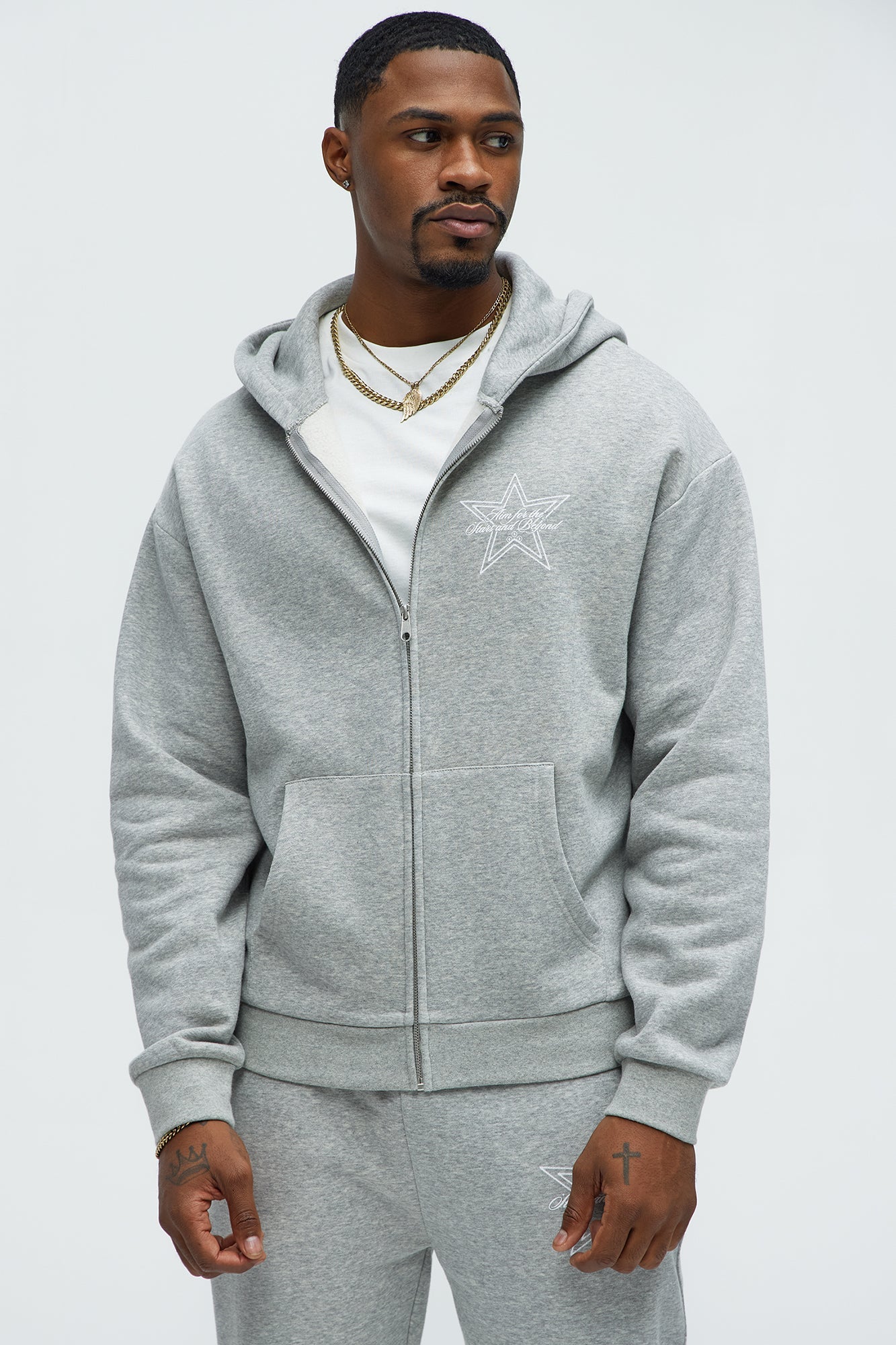 Aim For The Stars Zip Hoodie - Grey