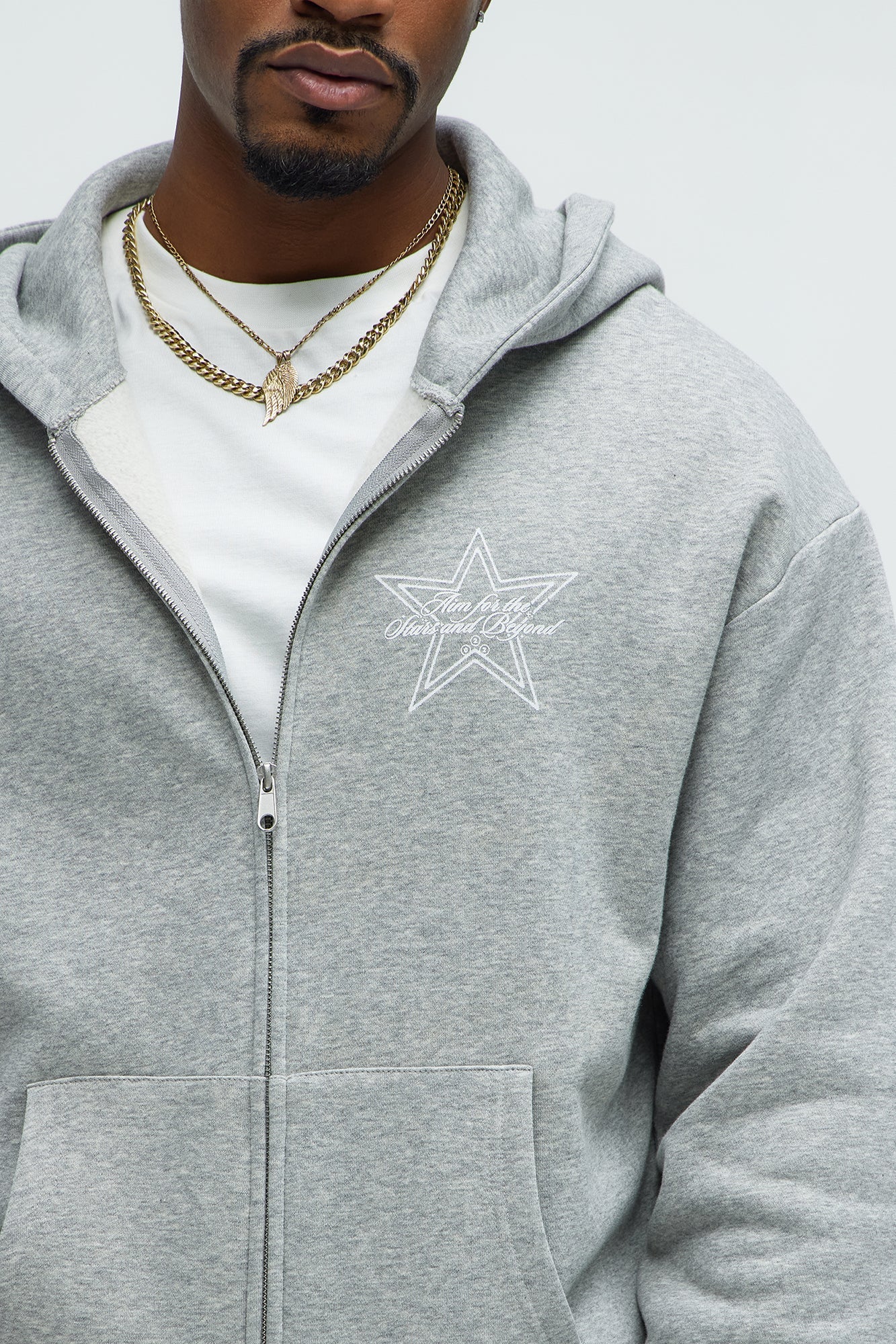 Aim For The Stars Zip Hoodie - Grey