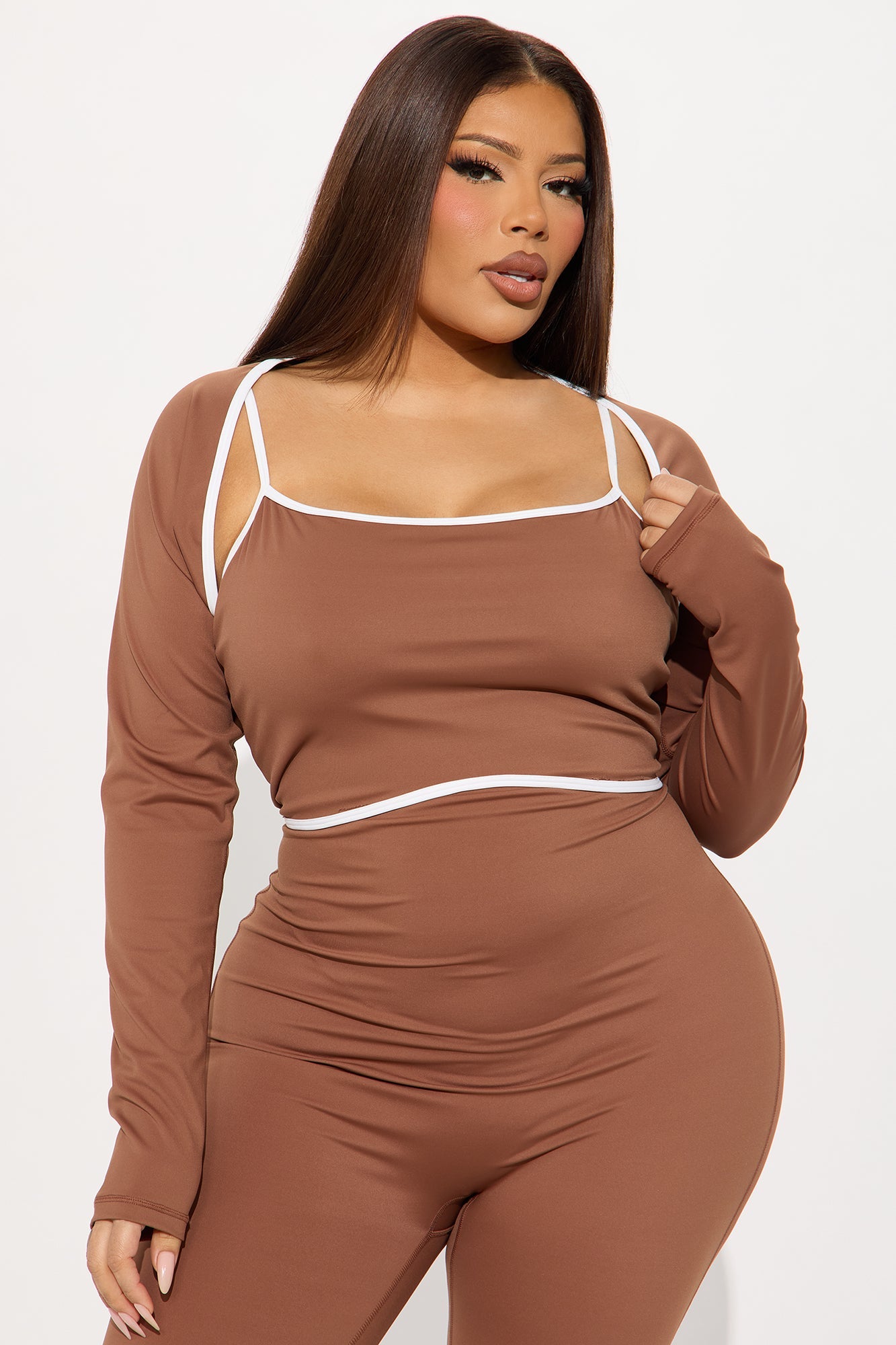 Heidi 2 Piece Bolero Active Jumpsuit - Mocha