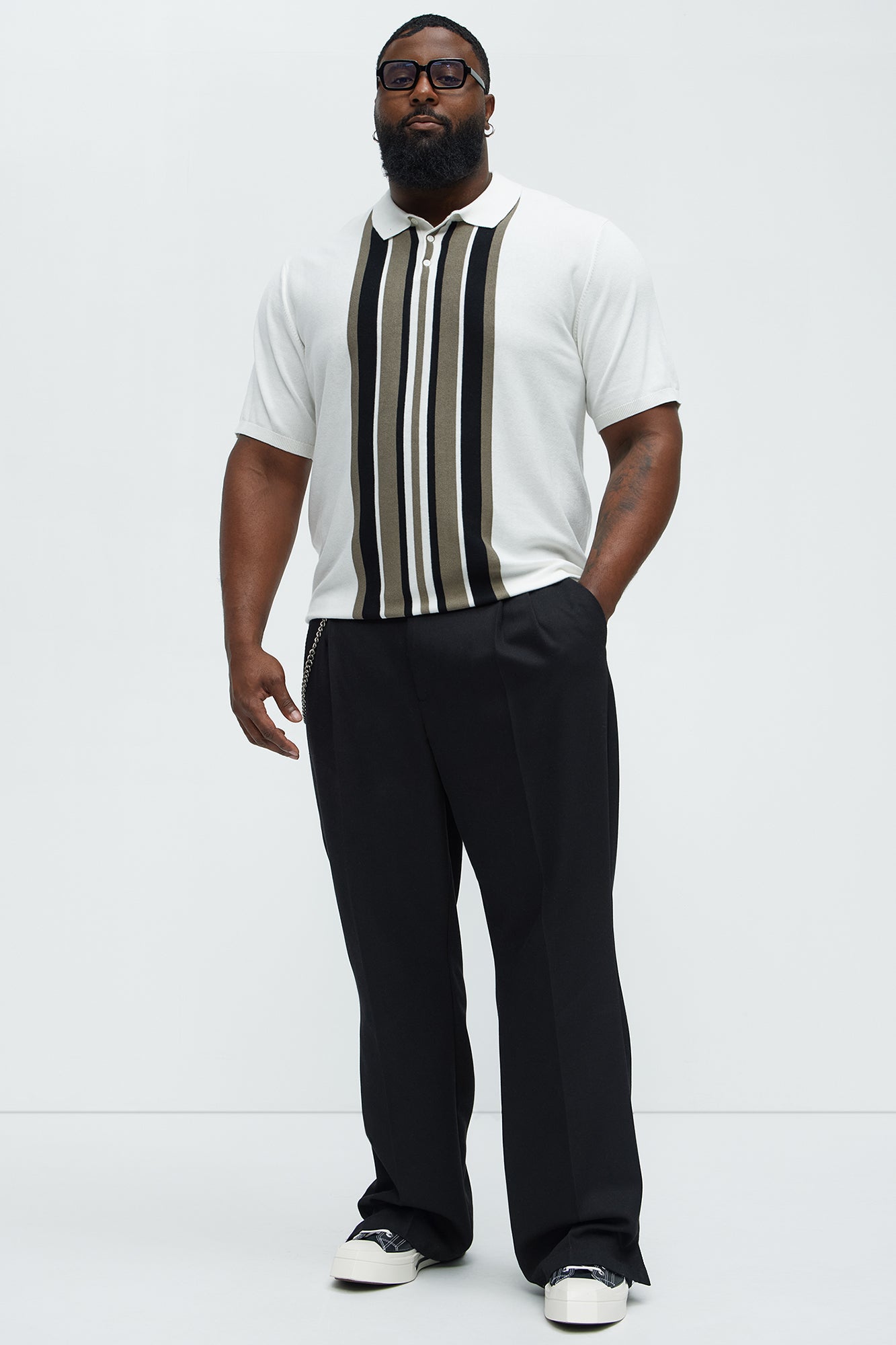 Harris Knitted Stripe Polo Shirt - White/combo