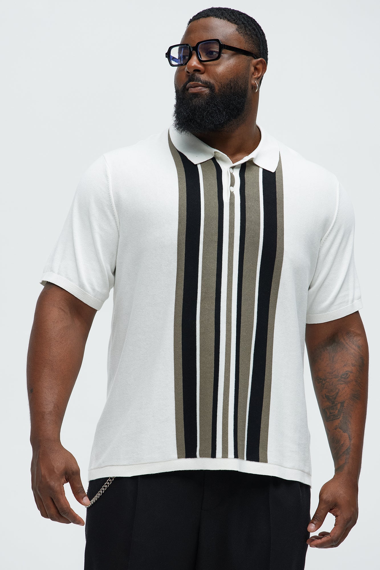 Harris Knitted Stripe Polo Shirt - White/combo