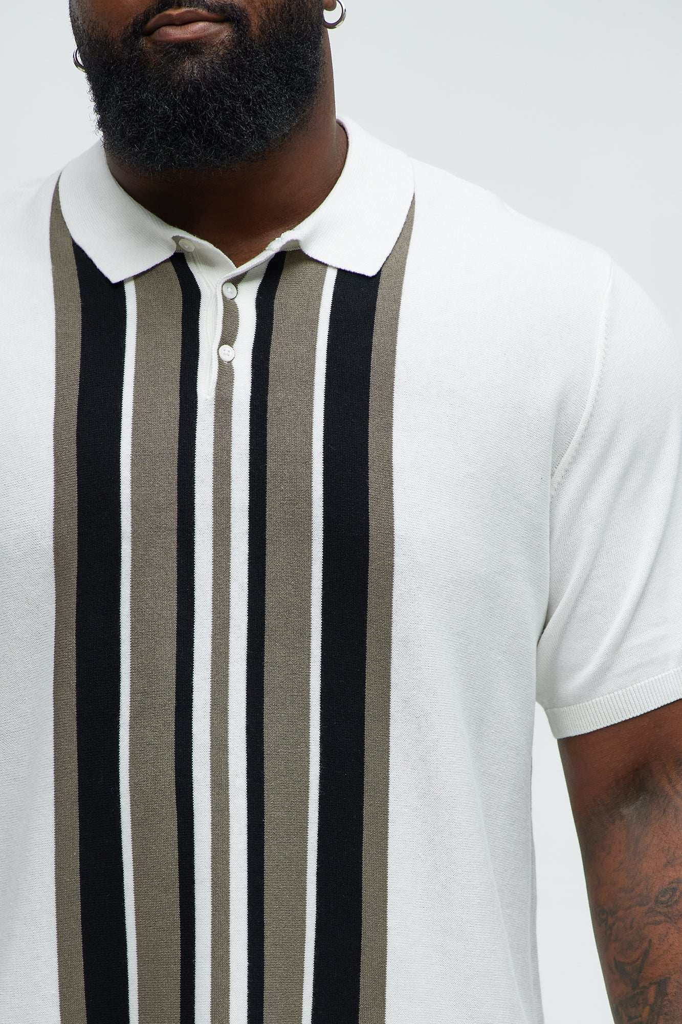 Harris Knitted Stripe Polo Shirt - White/combo
