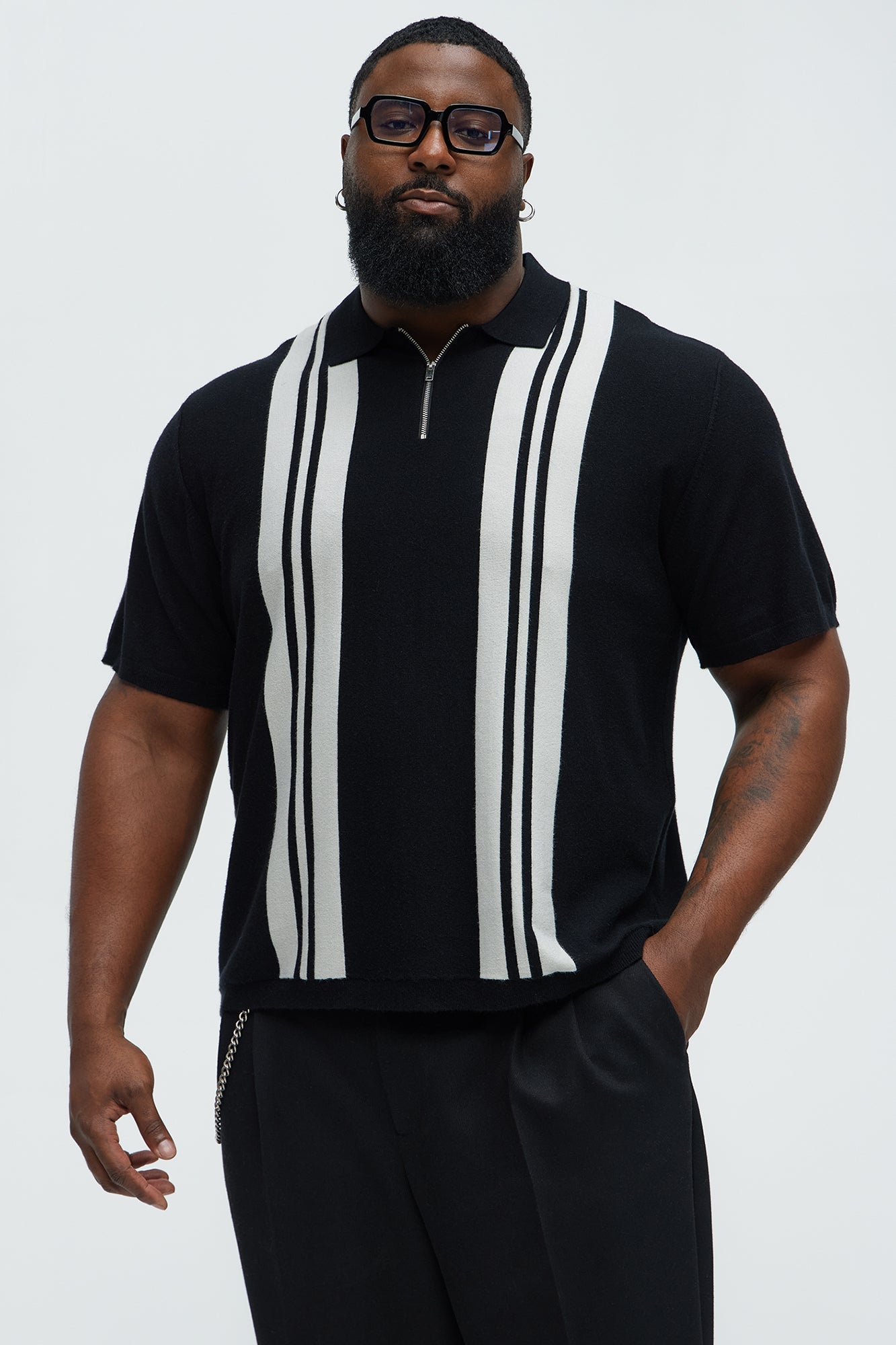 Camden Quarter Zip Sweater Polo Shirt - Black/combo