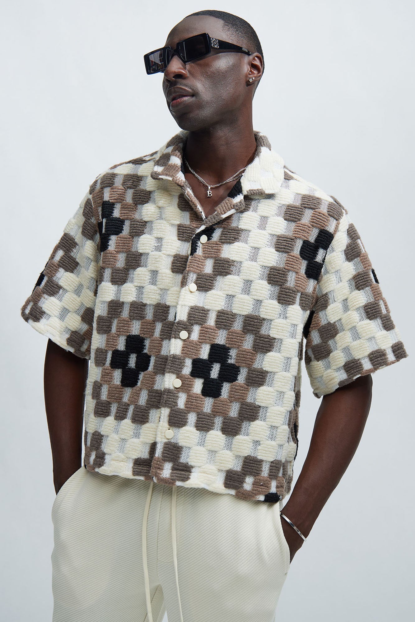 Gaston Jacquard Cropped Shirt - Brown/combo
