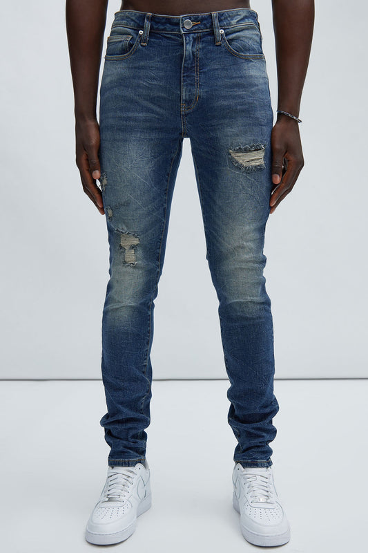 Primary Distressed Stacked Skinny Jeans - Dark Wash