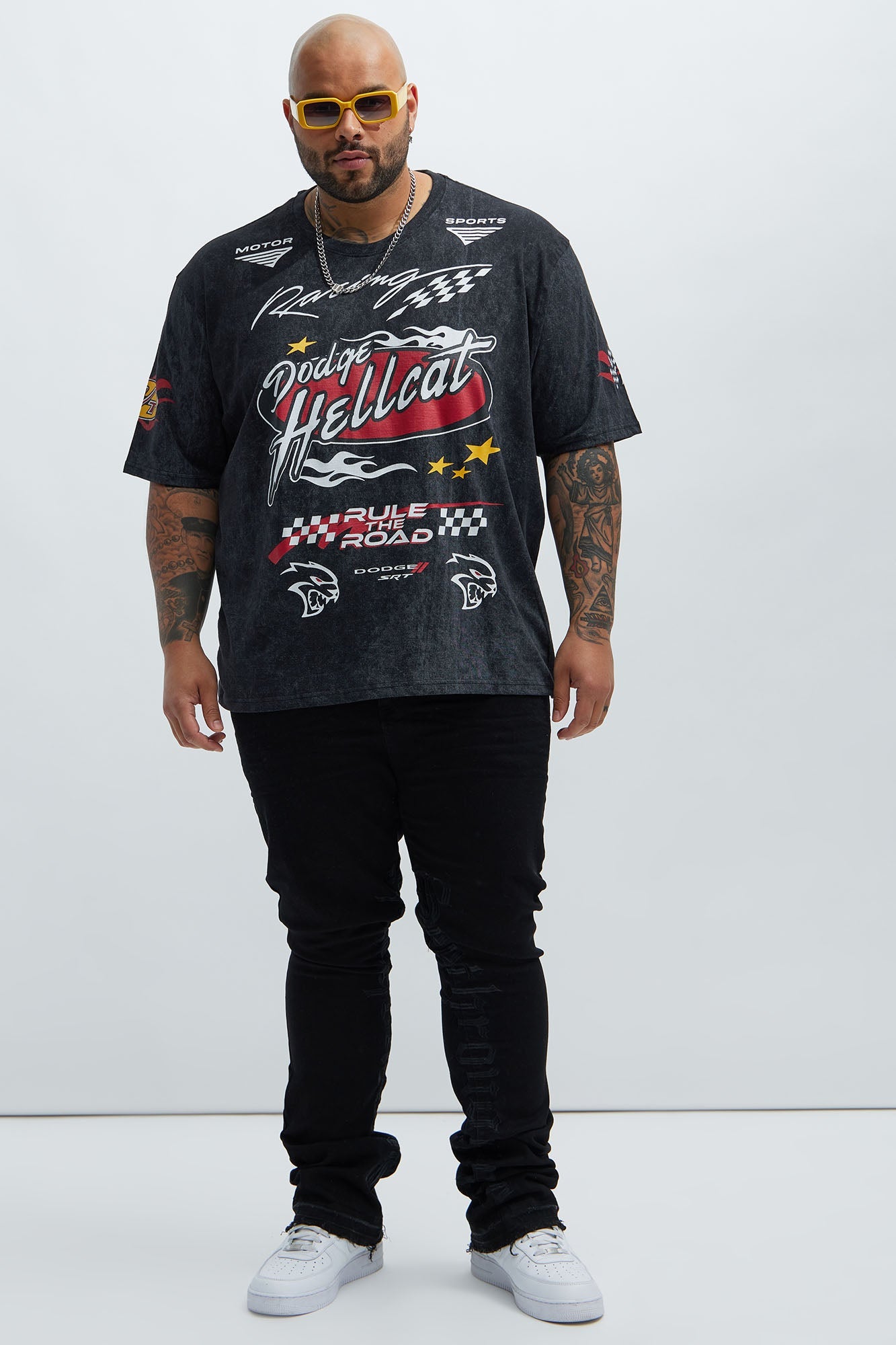 Dodge Hellcat Vintage Oversized Short Sleeve Tee - Grey