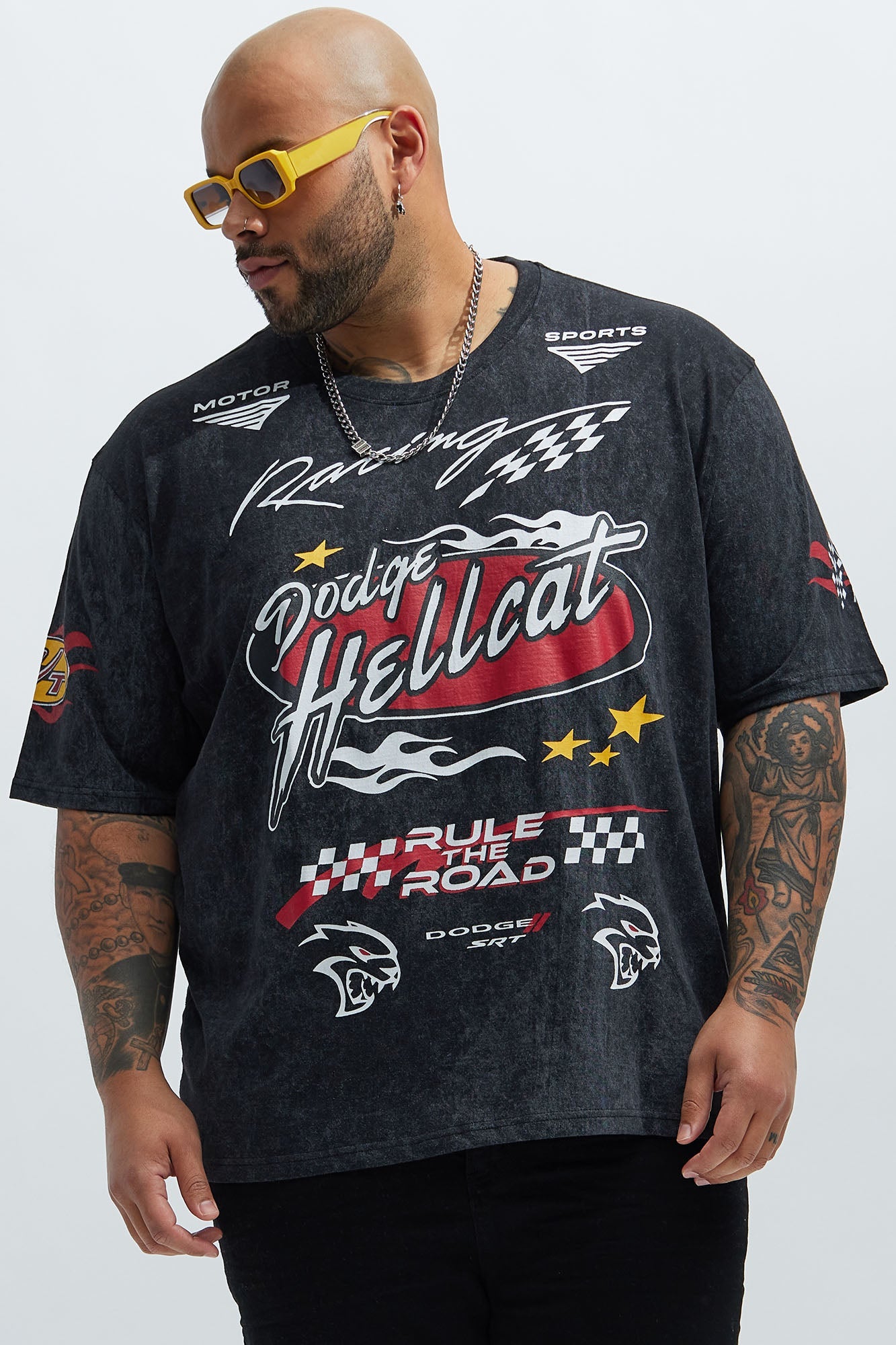 Dodge Hellcat Vintage Oversized Short Sleeve Tee - Grey
