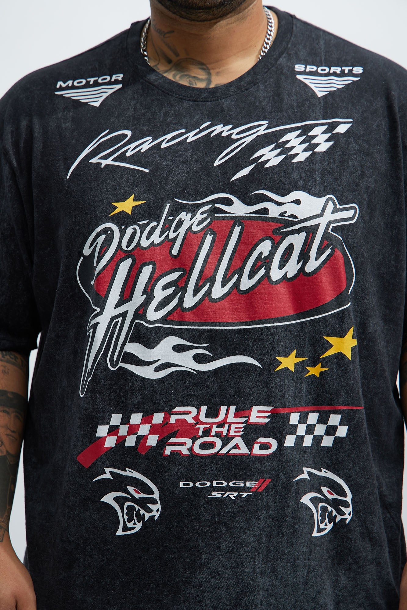 Dodge Hellcat Vintage Oversized Short Sleeve Tee - Grey