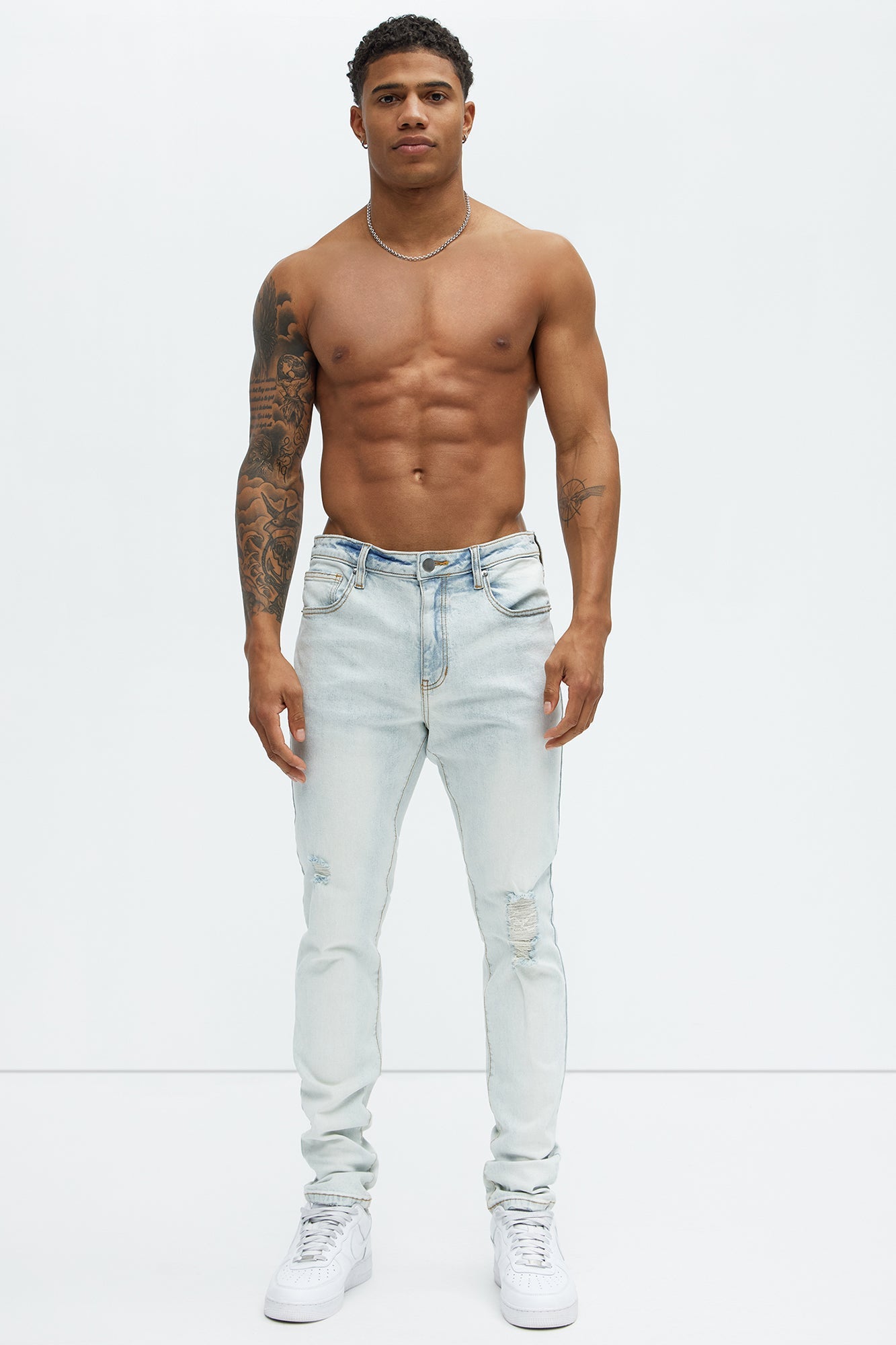 Take No L's Stacked Skinny Jeans - Light Blue Wash