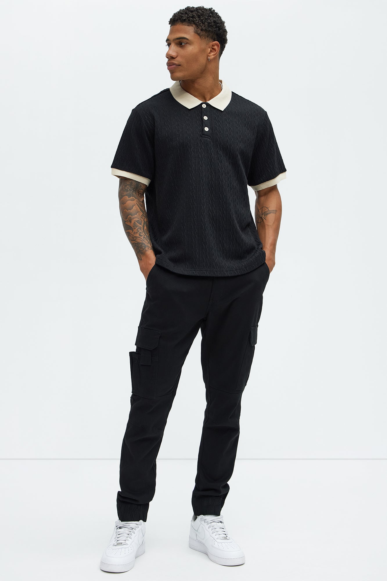Langdon Sweater Knit Polo - Black/combo