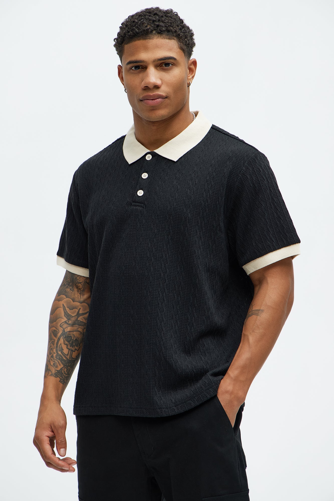 Langdon Sweater Knit Polo - Black/combo
