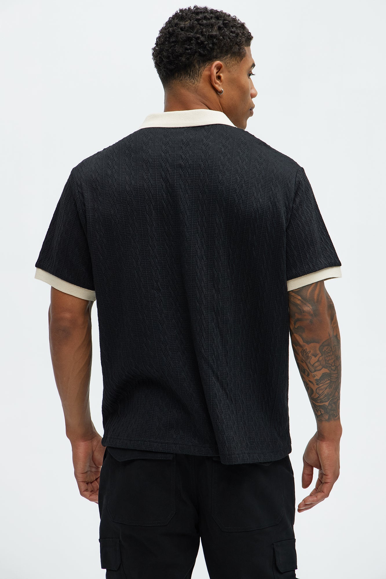 Langdon Sweater Knit Polo - Black/combo