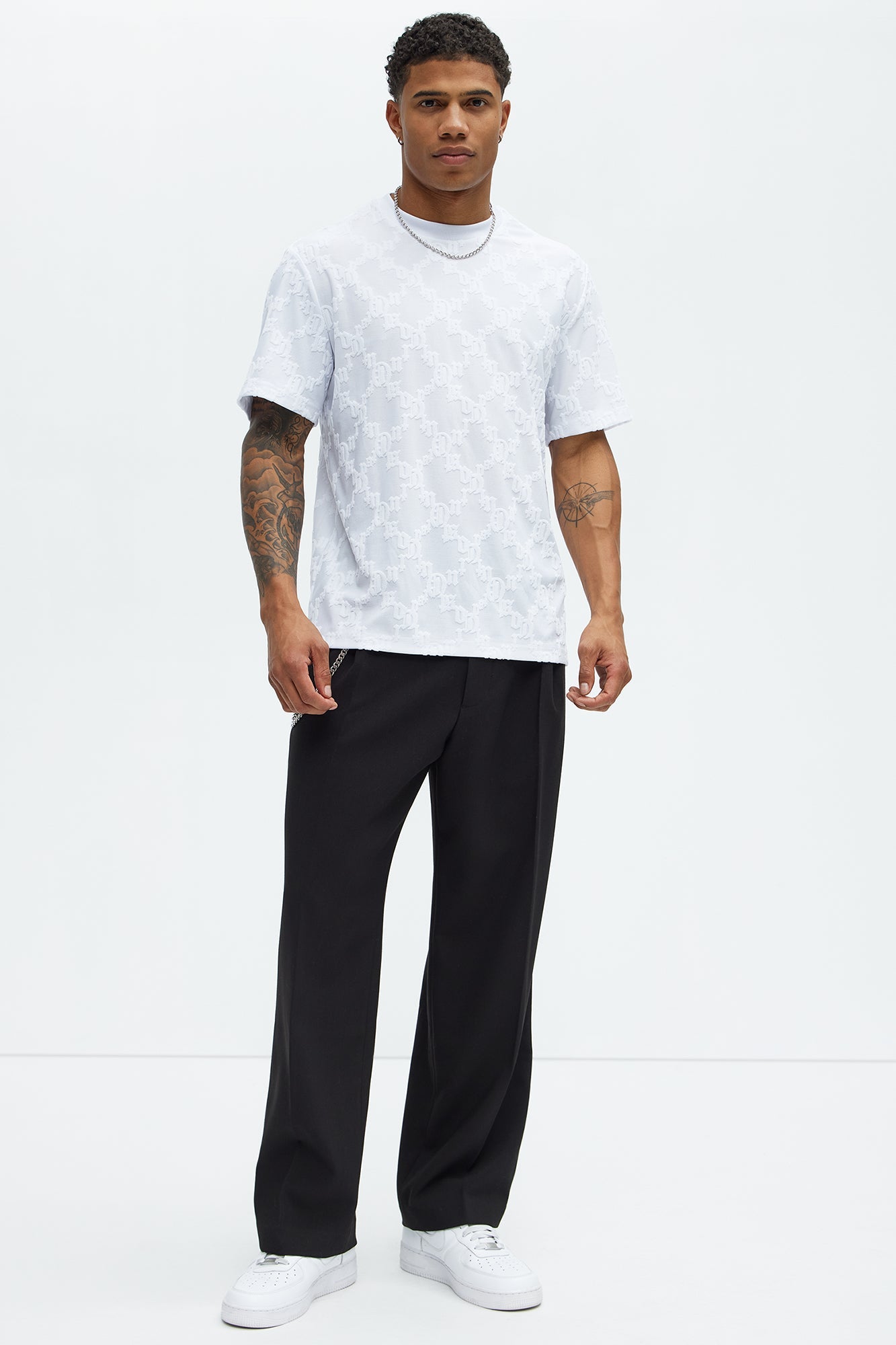 Verbiage Chenille Knit Crew Tee - White