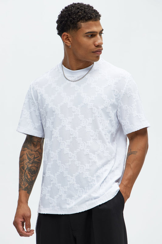 Verbiage Chenille Knit Crew Tee - White